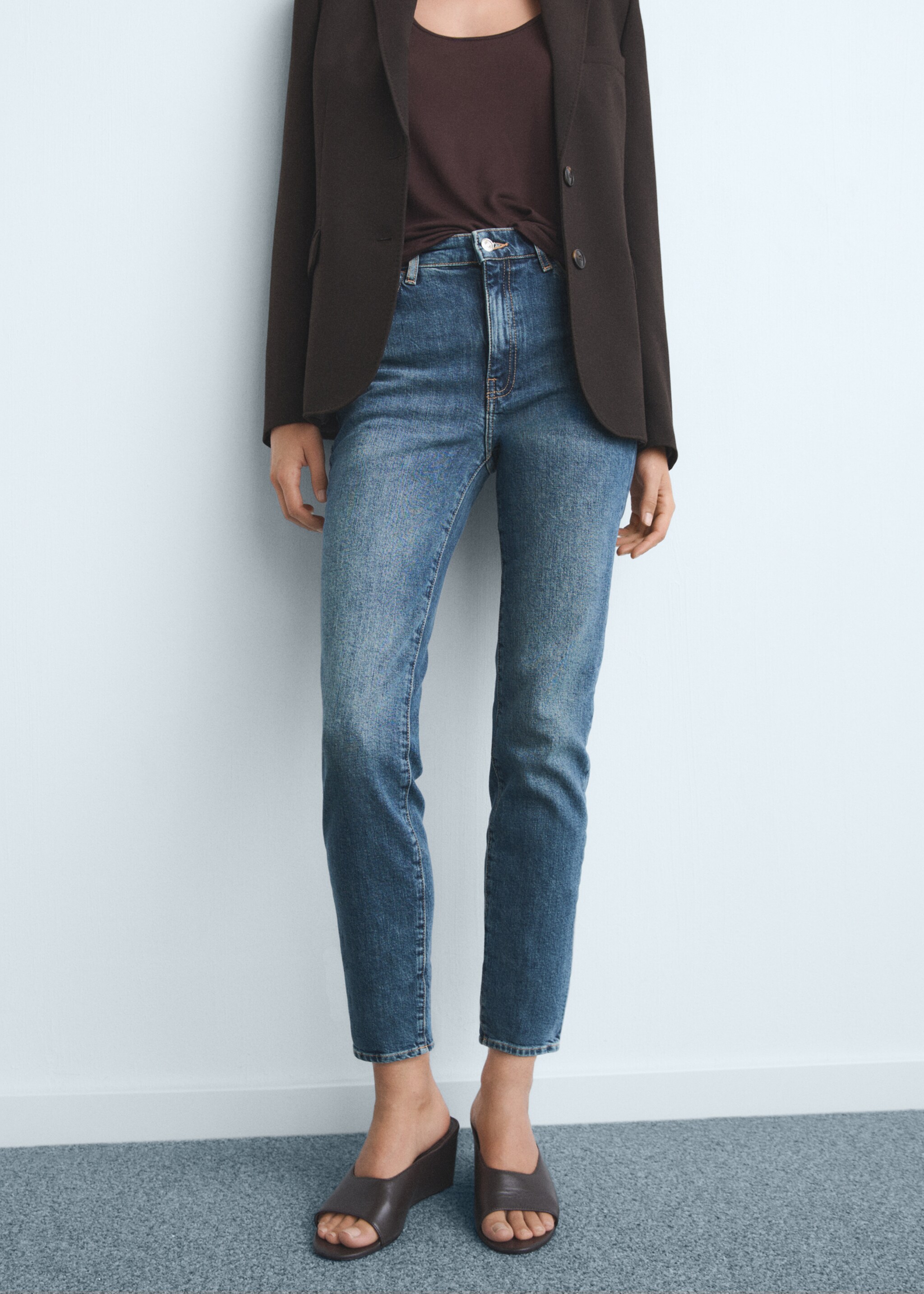 Claudia slim-fit cropped jeans - Medium plane, Dark Blue. Ref: 17035169-00.