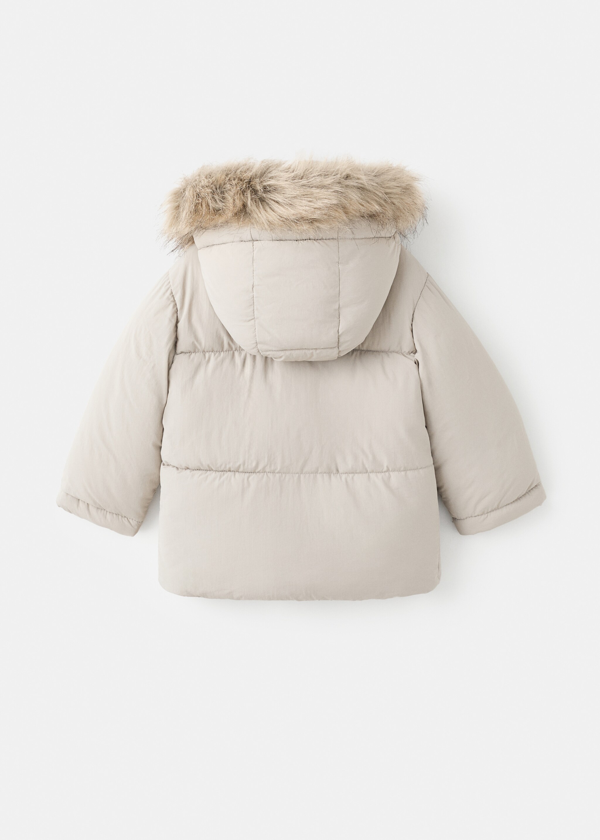 Quilted coat with fur-effect hood - Reverse of the article, Sand. Ref: 17035788-00.