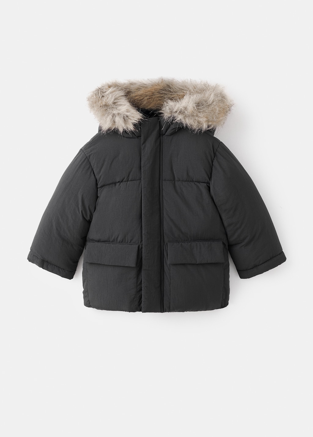 Puffer coat with fur-effect hood