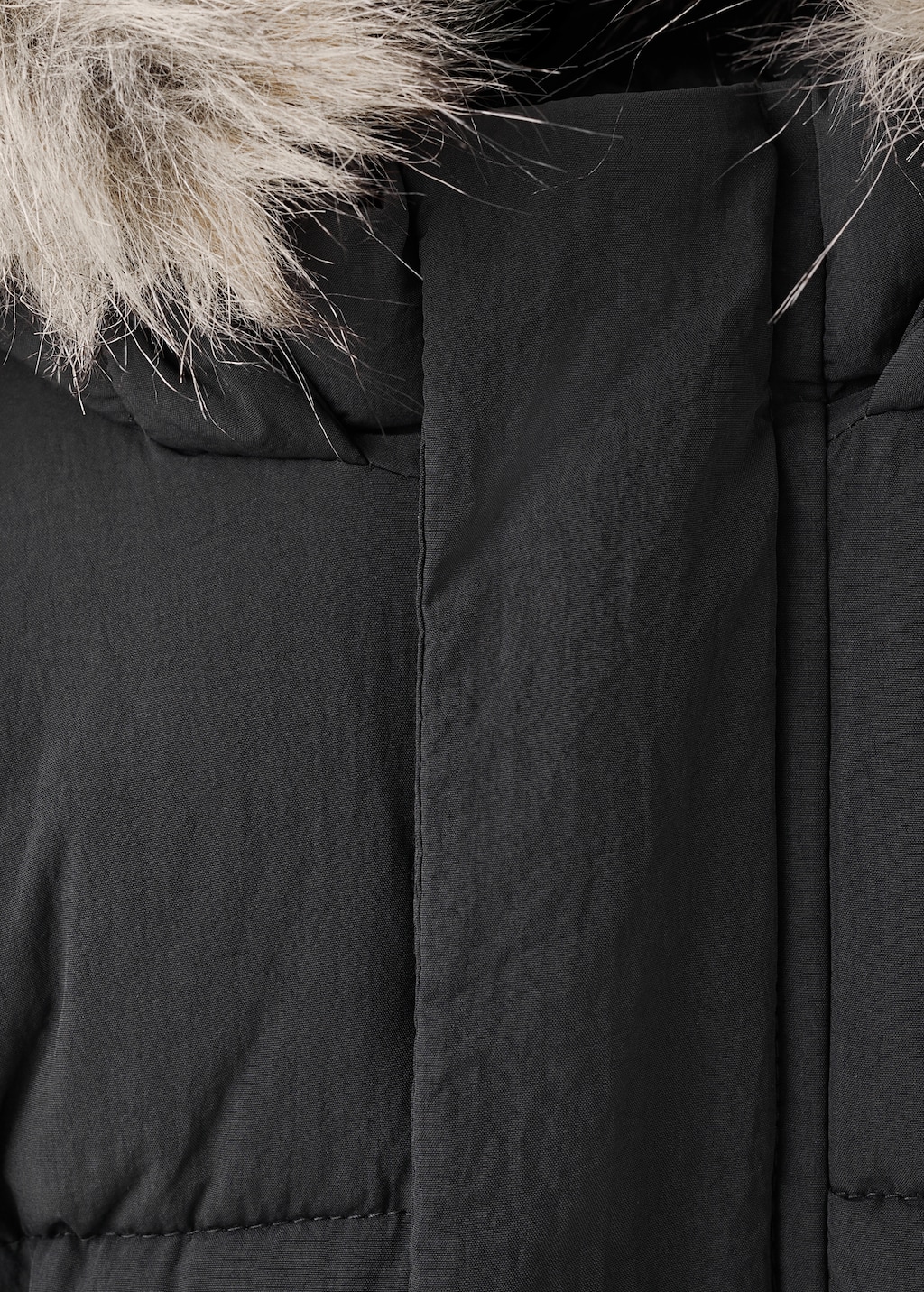 Puffer coat with fur-effect hood