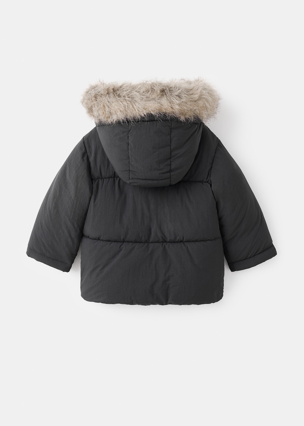 Puffer coat with fur-effect hood