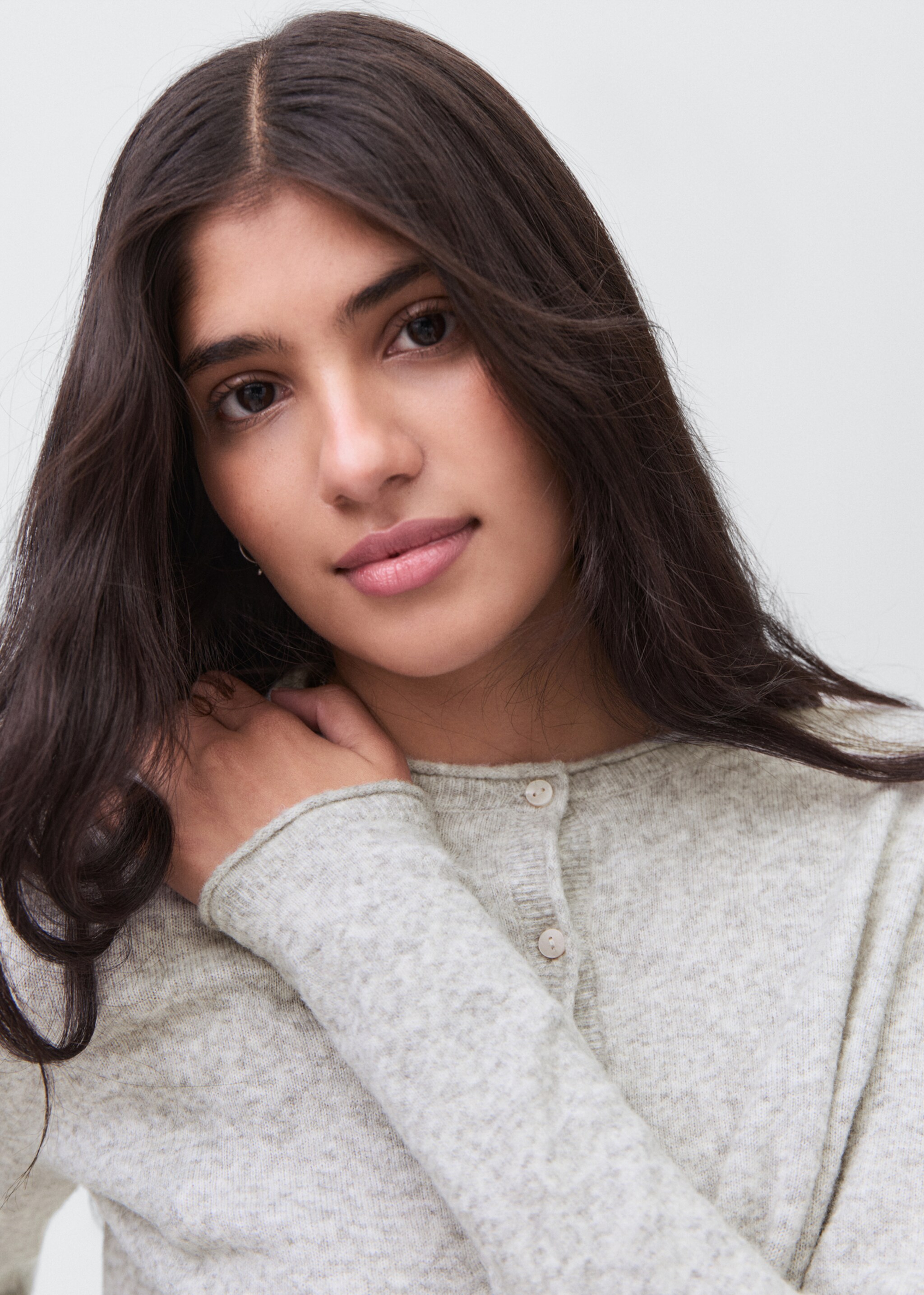 Cropped cardigan with buttons - Details of the article 1, Medium Heather Grey. Ref: 17035791-00.