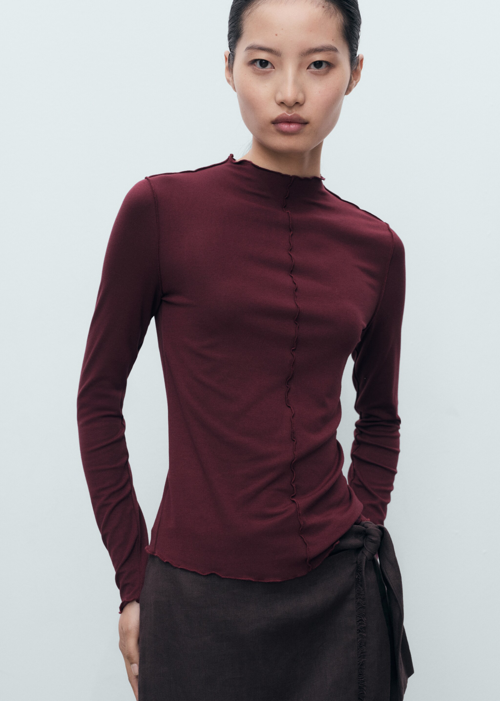 Scalloped edges T-shirt - Medium plane, Burgundy. Ref: 17035799-00.