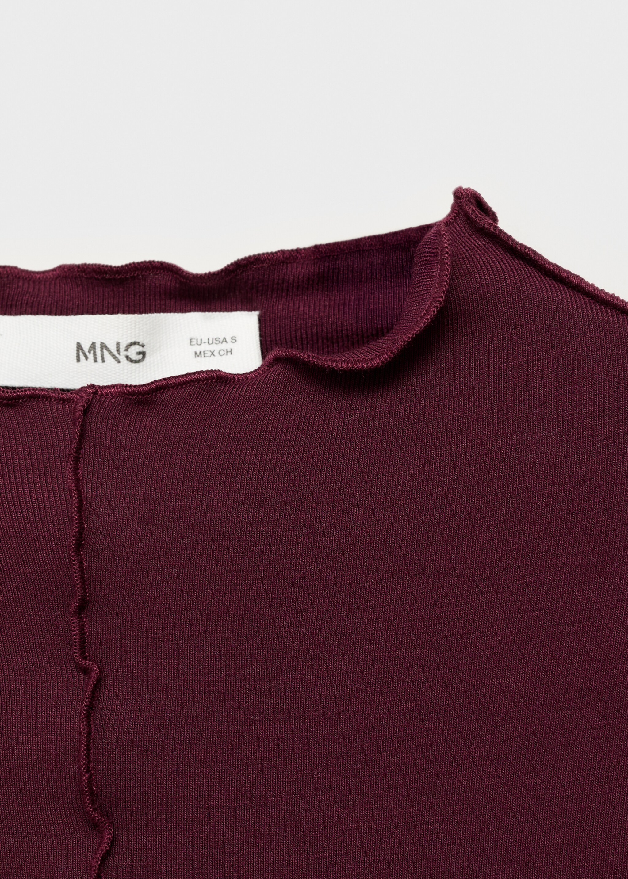 Scalloped edges T-shirt - Details of the article 8, Burgundy. Ref: 17035799-00.