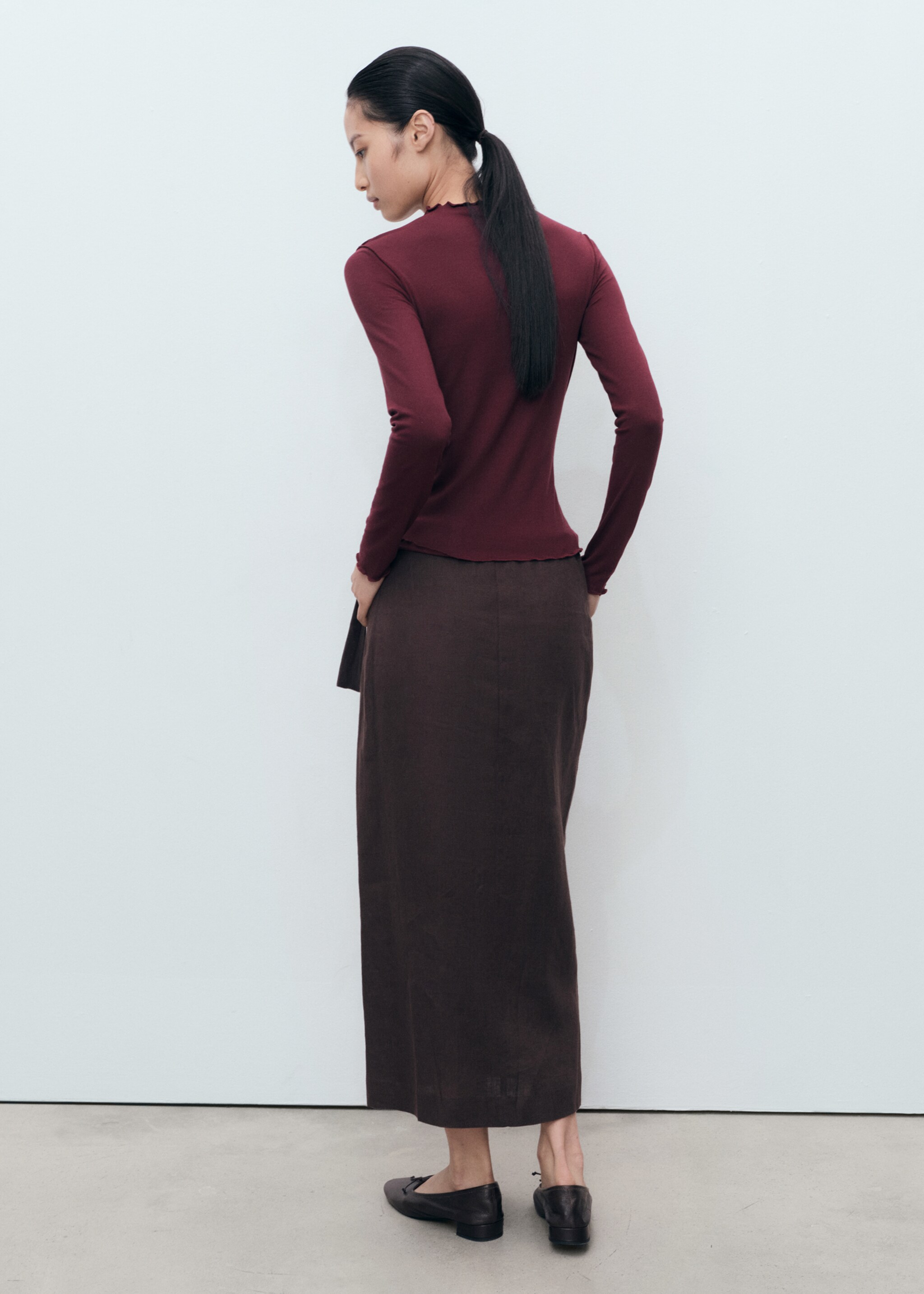 Scalloped edges T-shirt - Reverse of the article, Burgundy. Ref: 17035799-00.