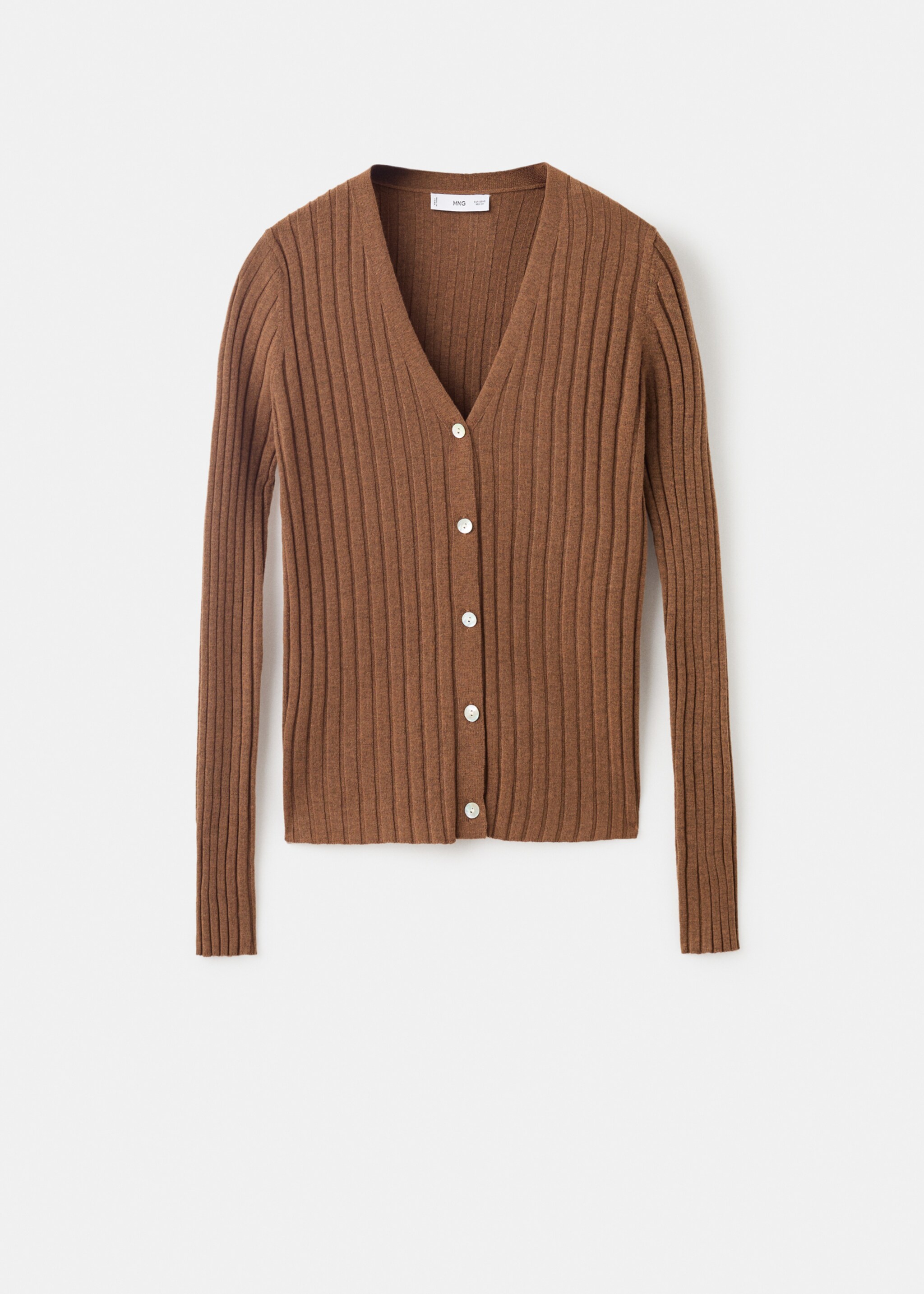 Cardigan maille fine côtelée - Article sans modèle, Chocolat. Ref: 17035800-00.