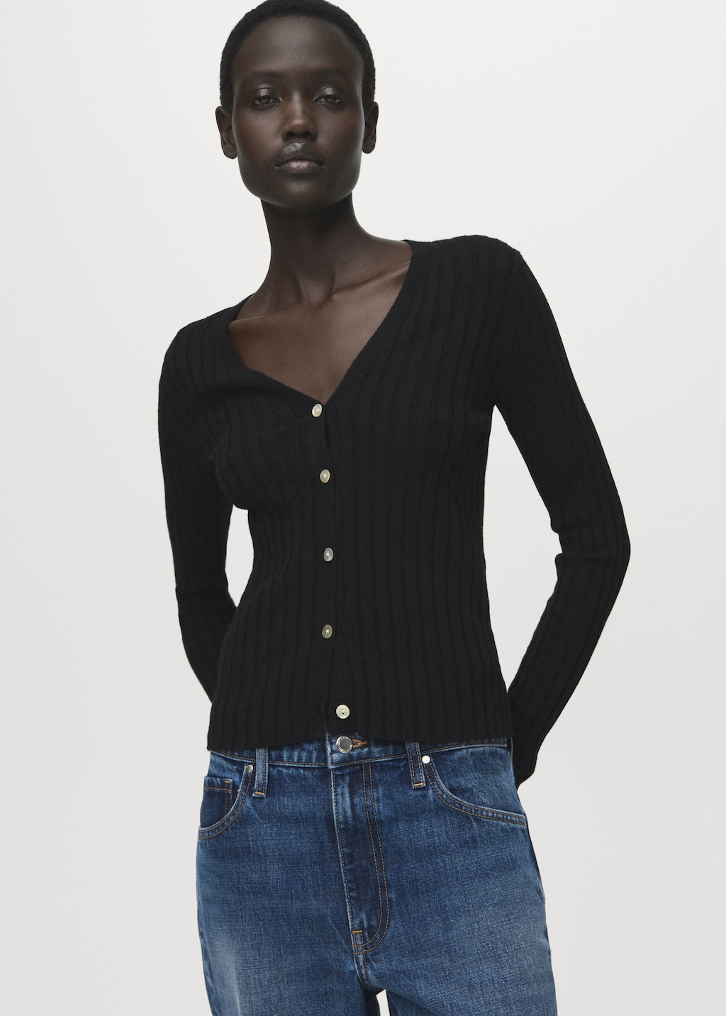 Fine rib knit cardigan