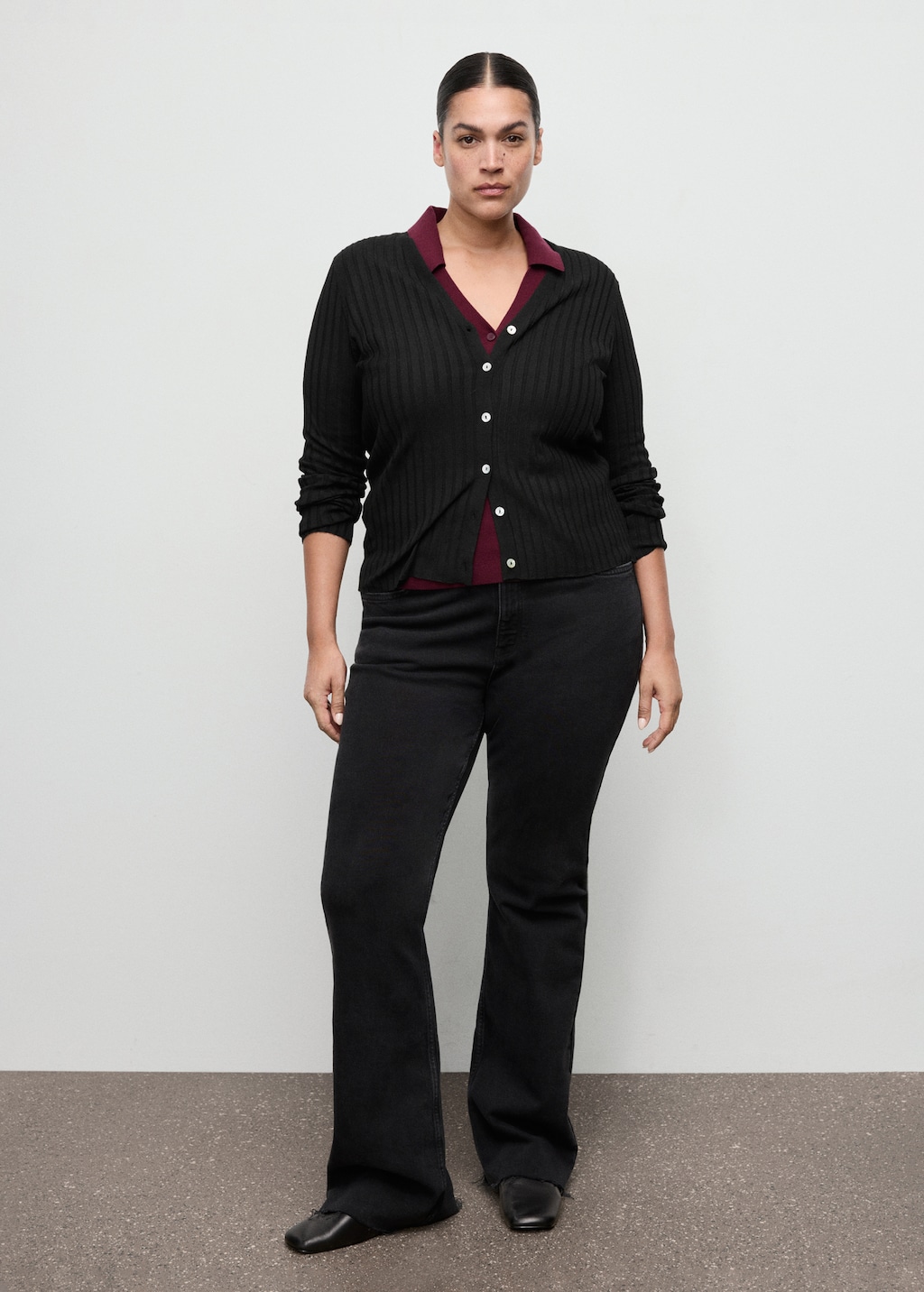 Fine rib knit cardigan