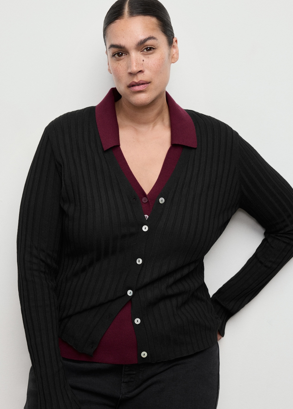 Fine rib knit cardigan