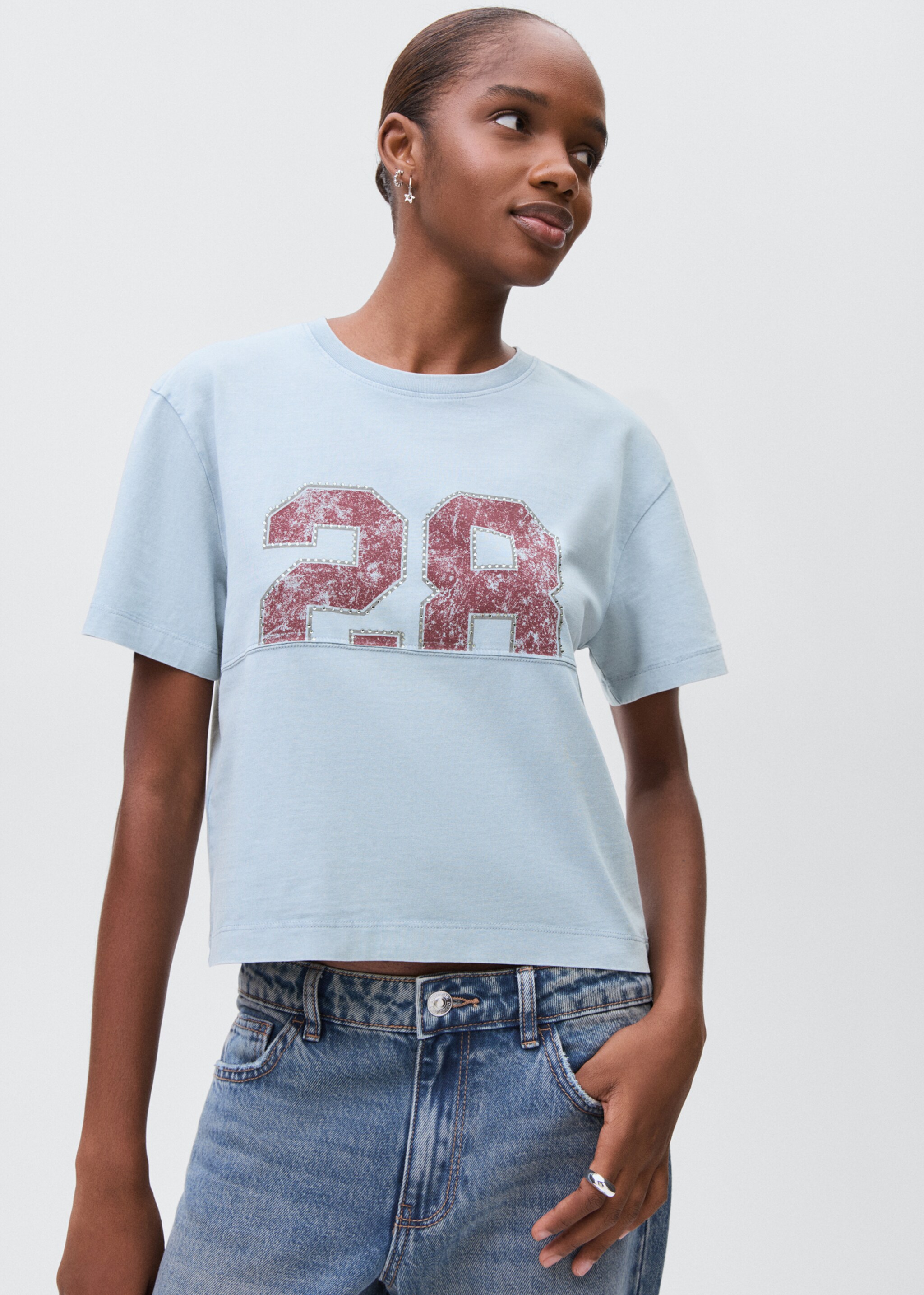 T-shirt en coton imprimé - Plan moyen, Bleu ciel. Ref: 17035801-00.