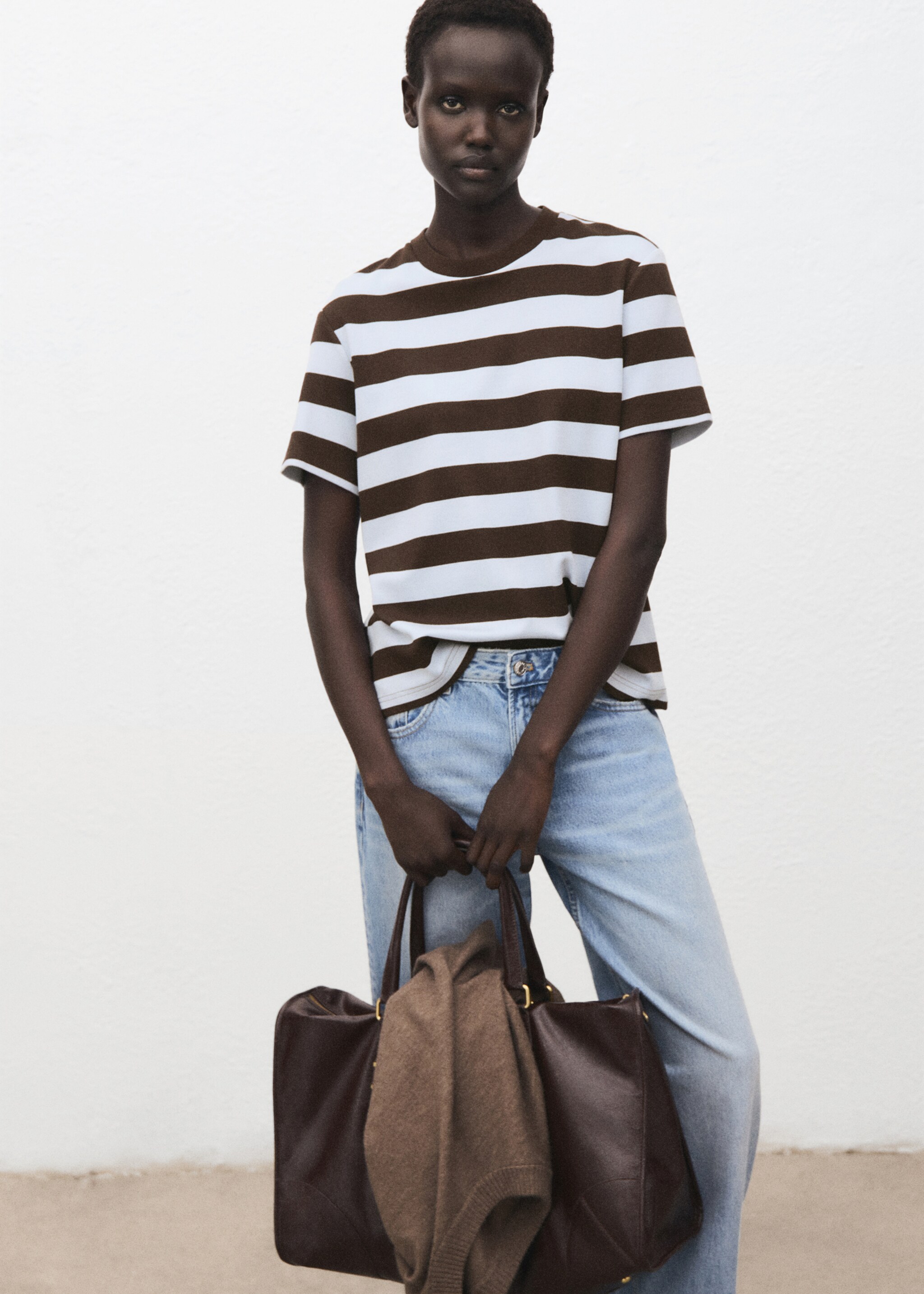 Striped short-sleeved t-shirt - Medium plane, Brown. Ref: 17035803-00.