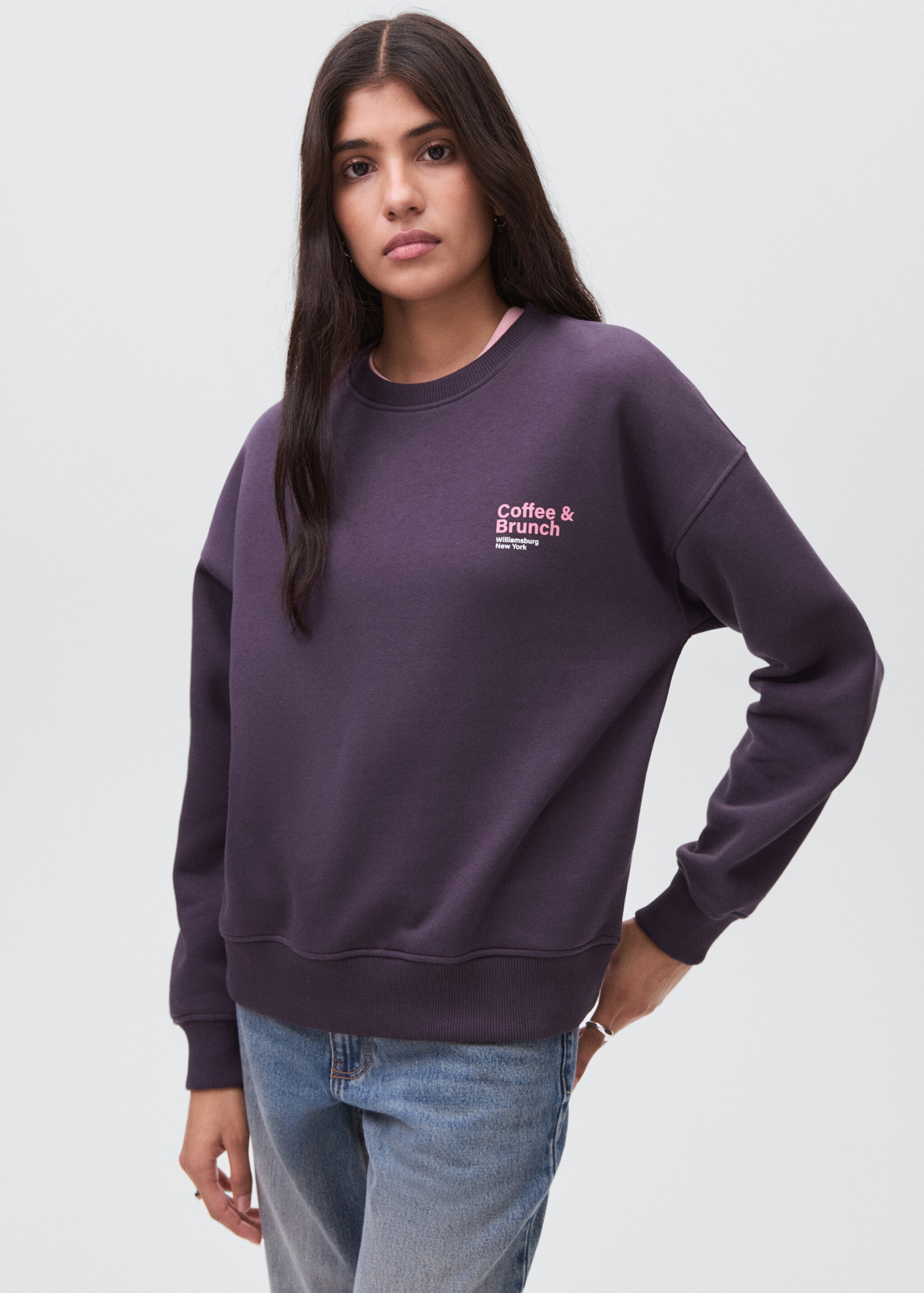 Gemustertes Baumwoll-Sweatshirt - Mittlere Ansicht, Lila. Ref: 17035805-00.