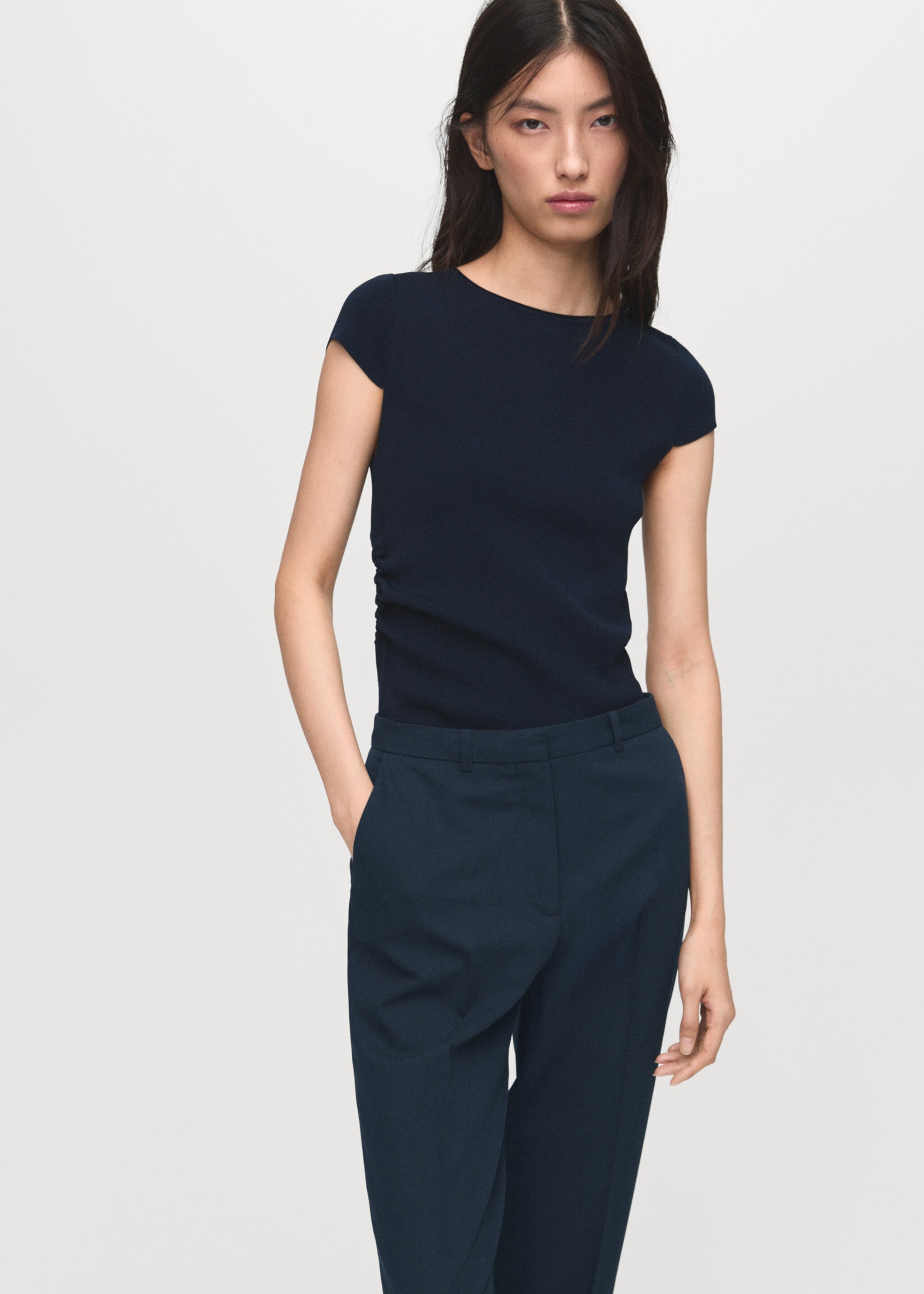 Straight suit trousers - Details of the article 1, Navy. Ref: 17035806-00.