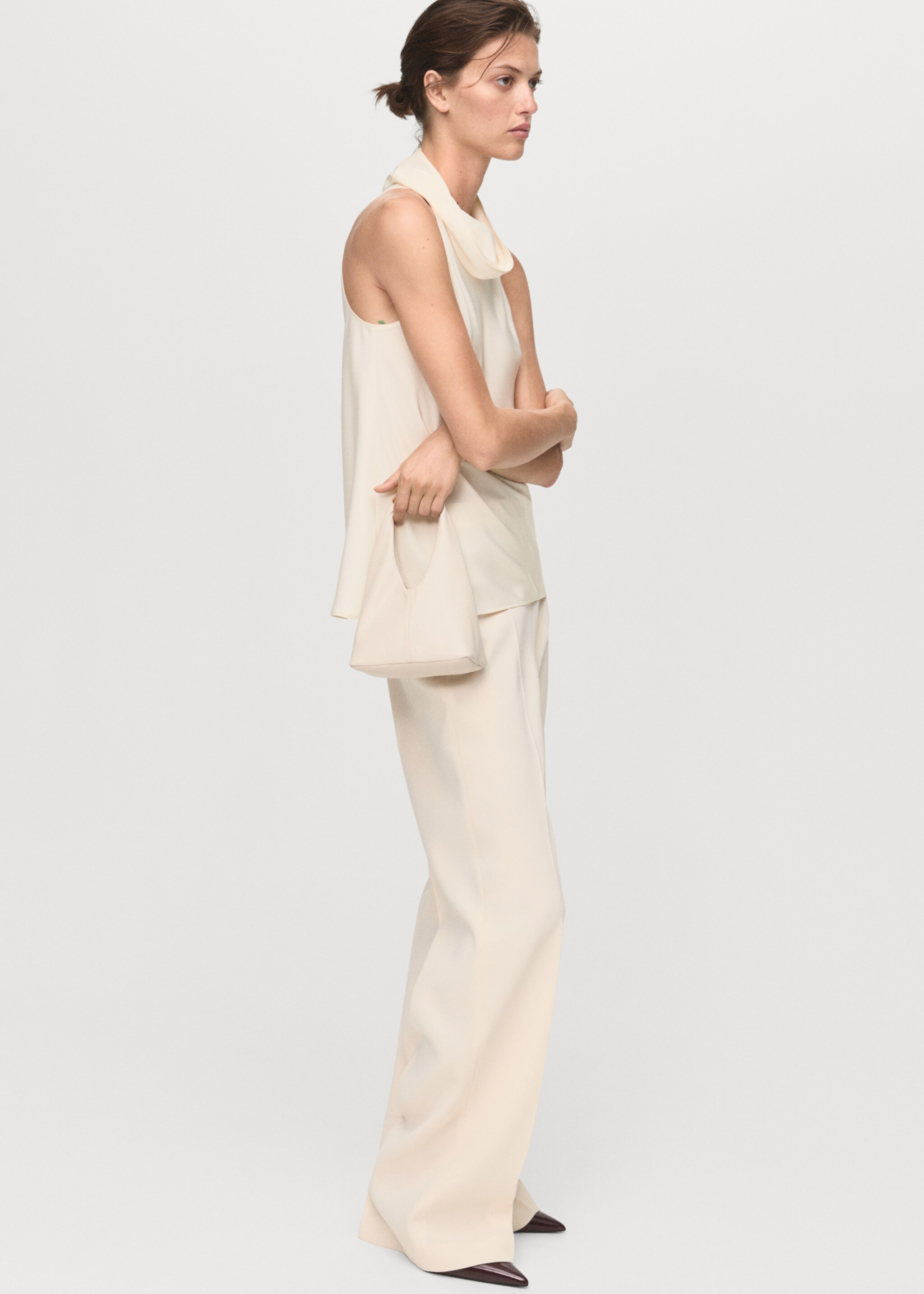 Draped neck blouse - Details of the article 2, Ecru. Ref: 17035816-00.