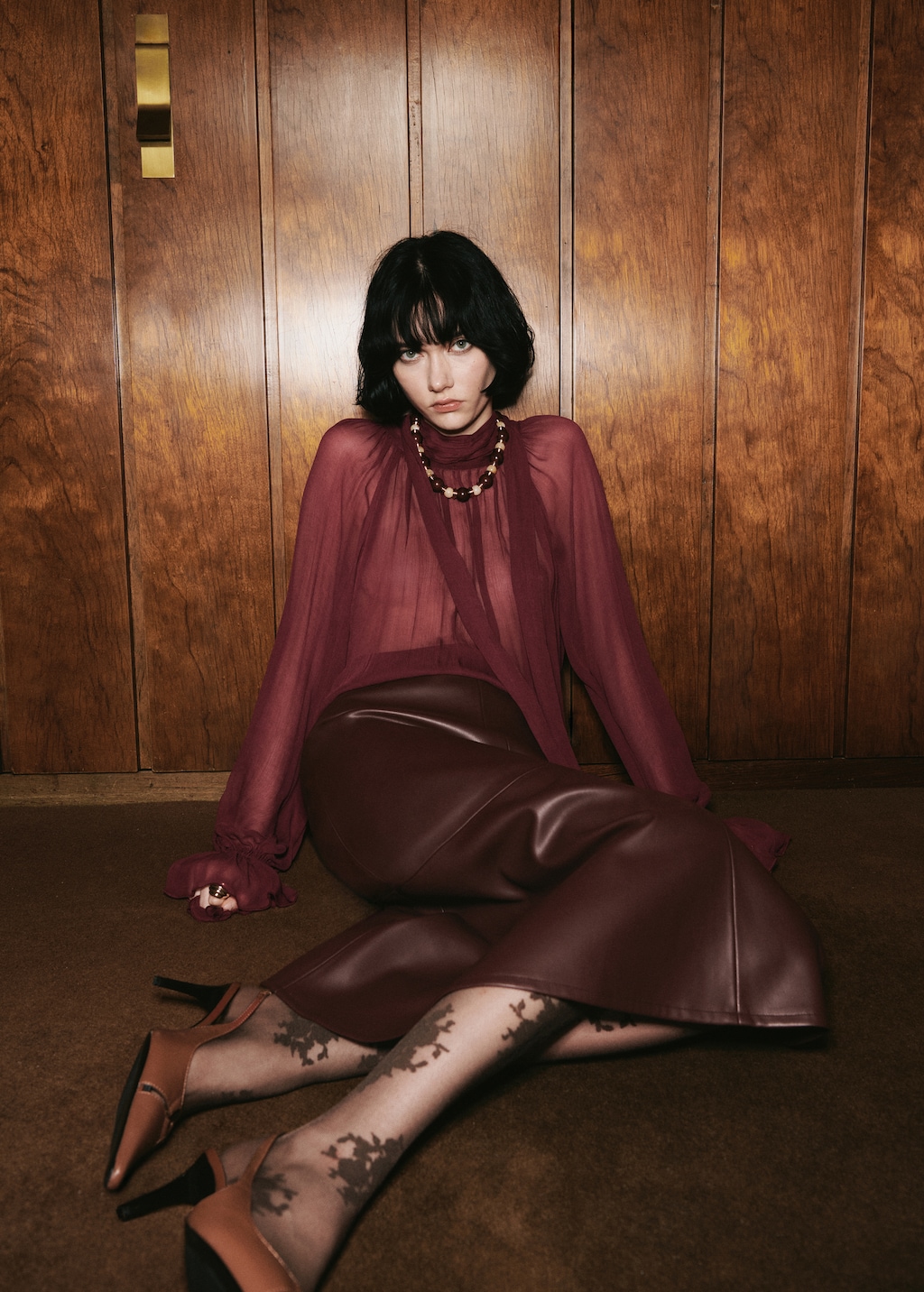 Semi-transparent blouse with foulard