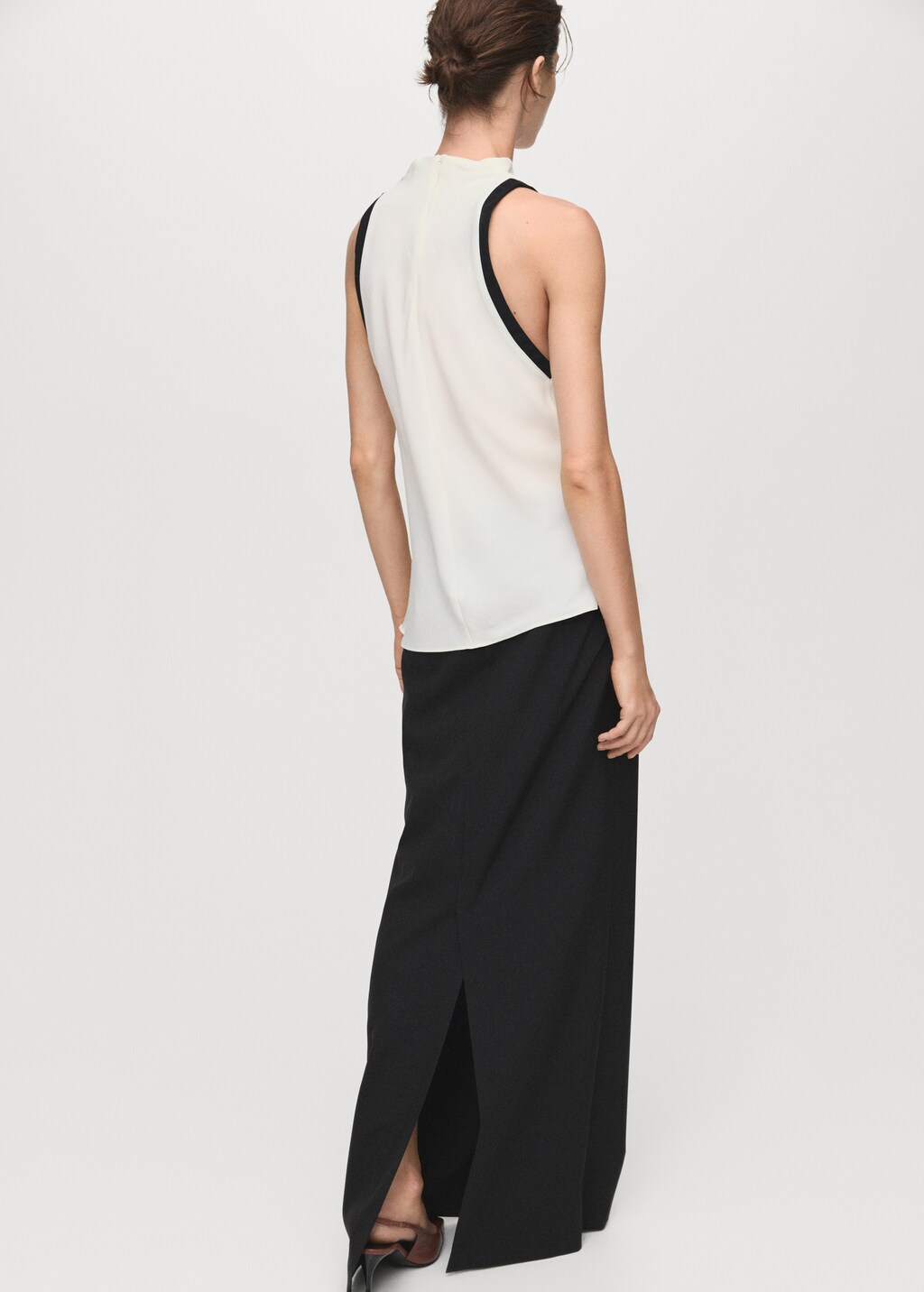 Blouse with draped collar and contrasting trim - image 3