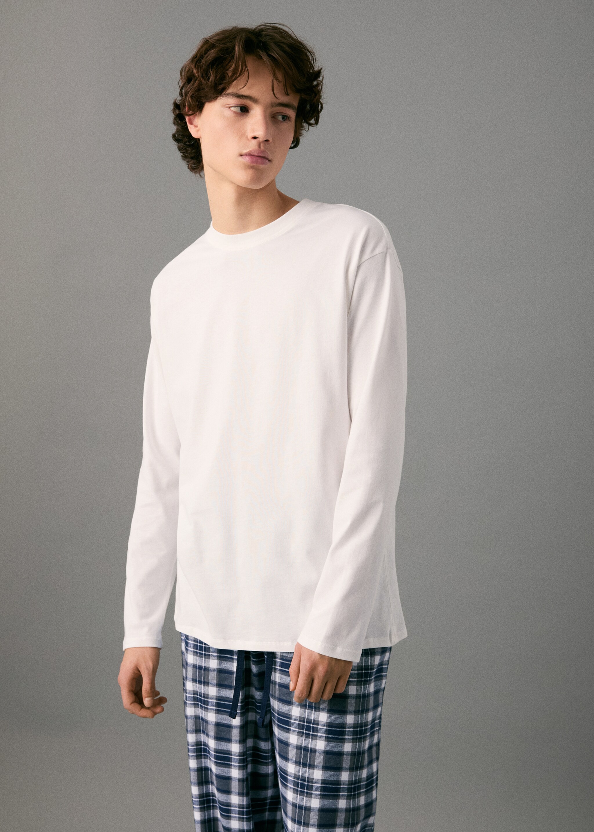 Set of long check pyjamas - Medium plane, Off White. Ref: 17035825-00.