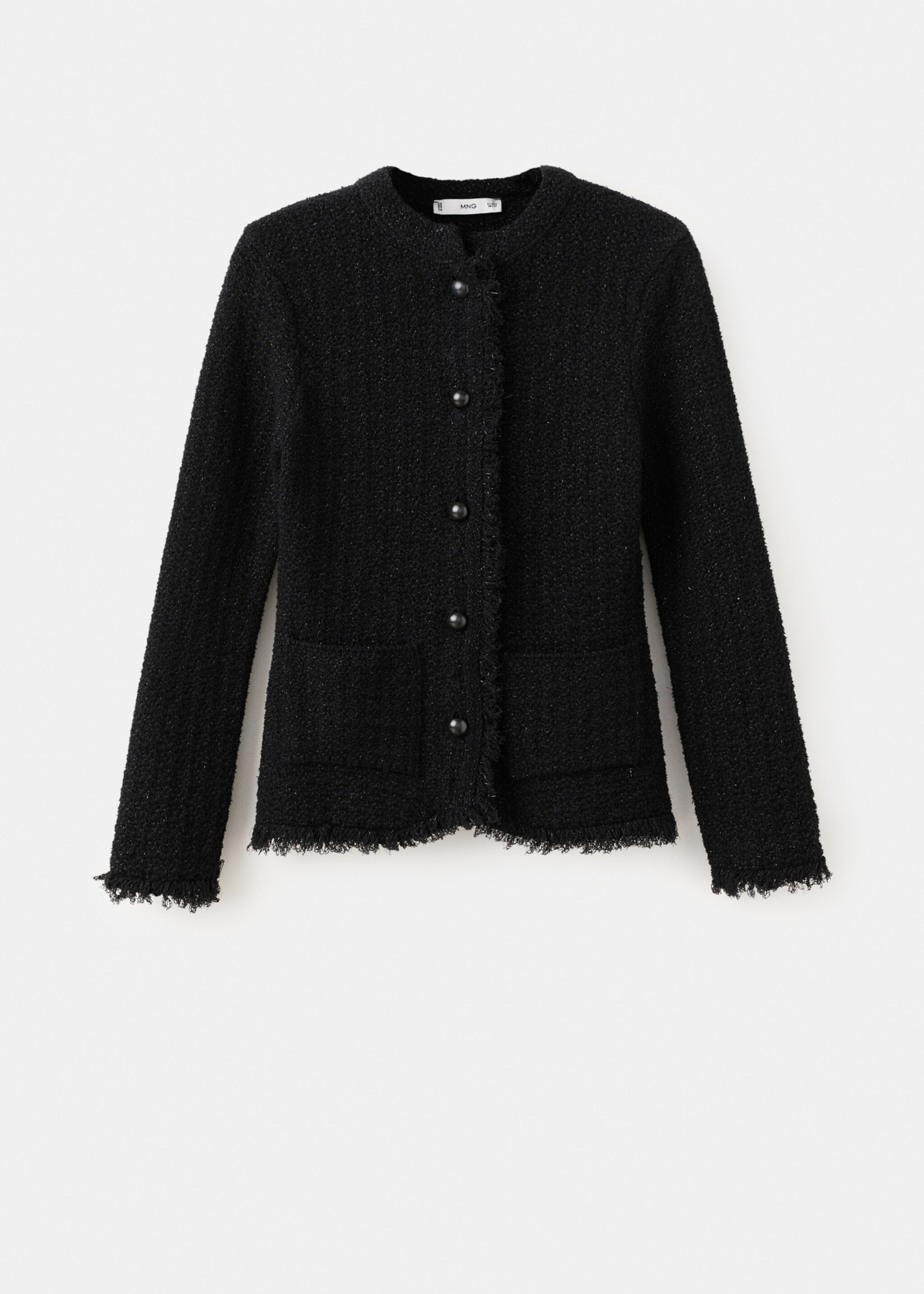 Tweed-Cardigan mit ausgefransten Abschlüssen - Artikel ohne Model, Schwarz. Ref: 17035826-00.