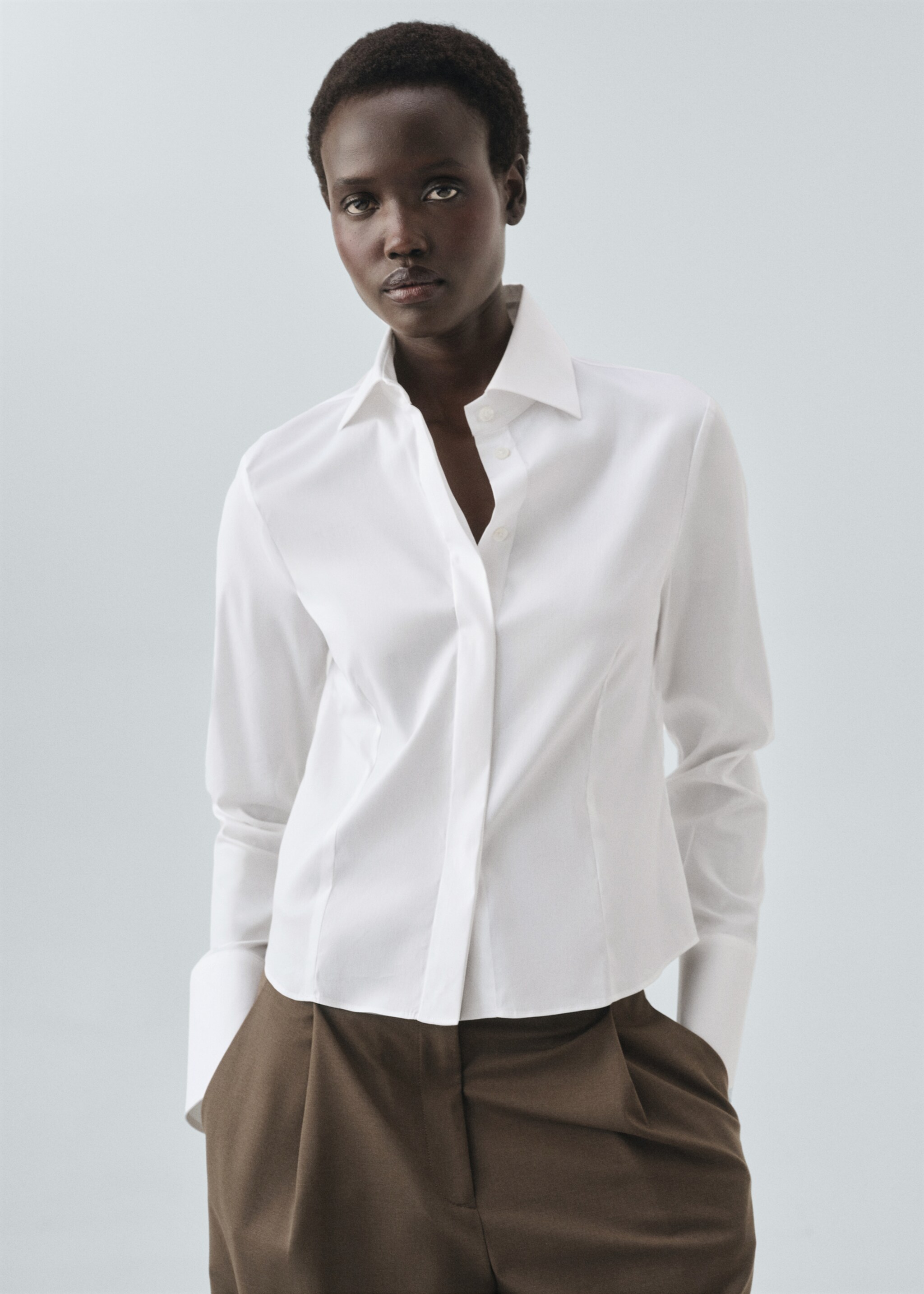 Slim-fit poplin shirt - Medium plane, White. Ref: 17035827-00.