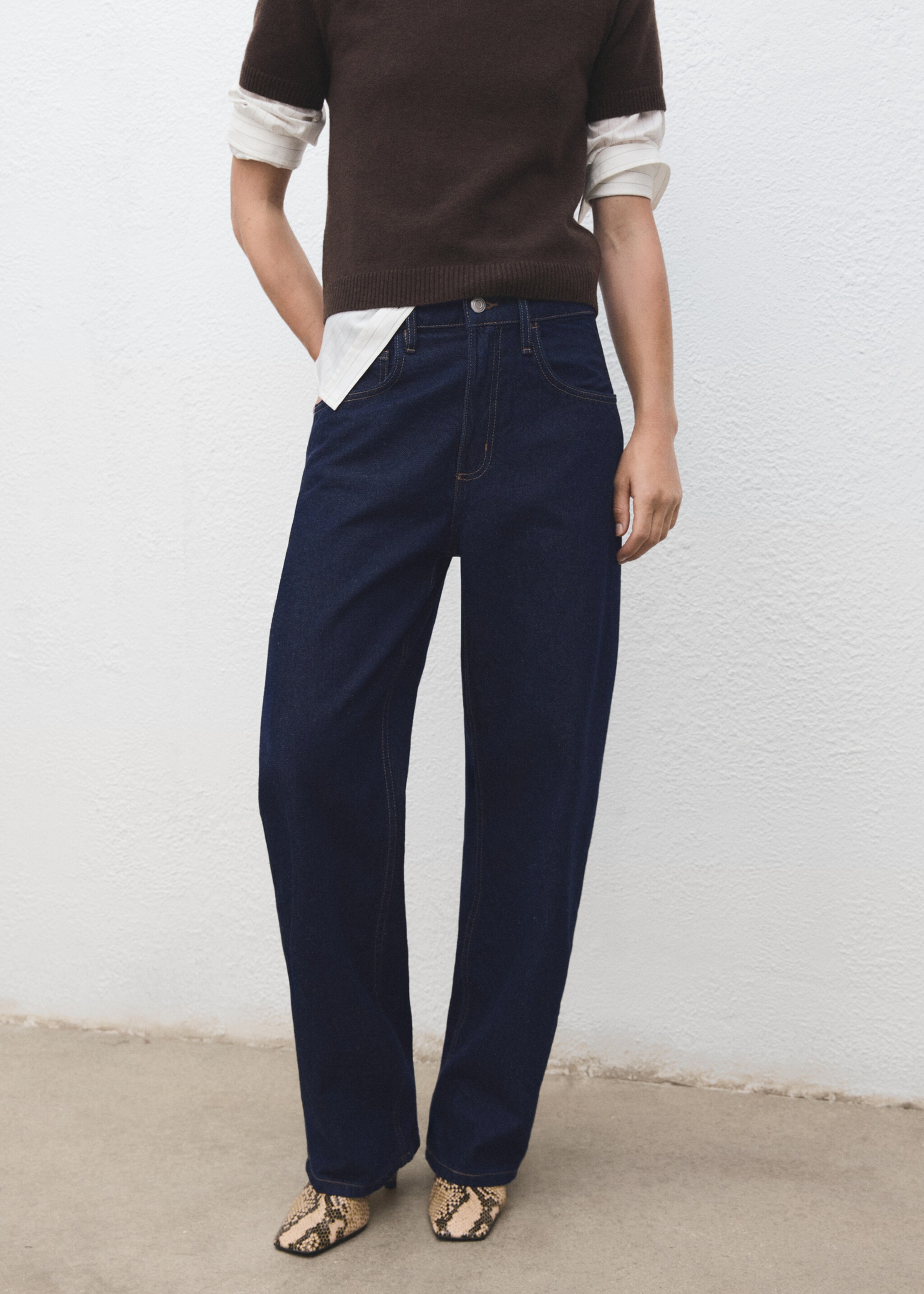 Jean balloon taille haute - Plan moyen, Bleu. Ref: 17035832-00.