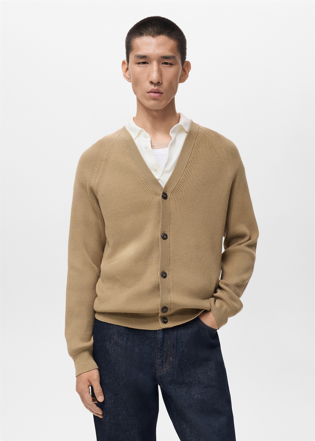 Ribbed knitted cardigan with buttons