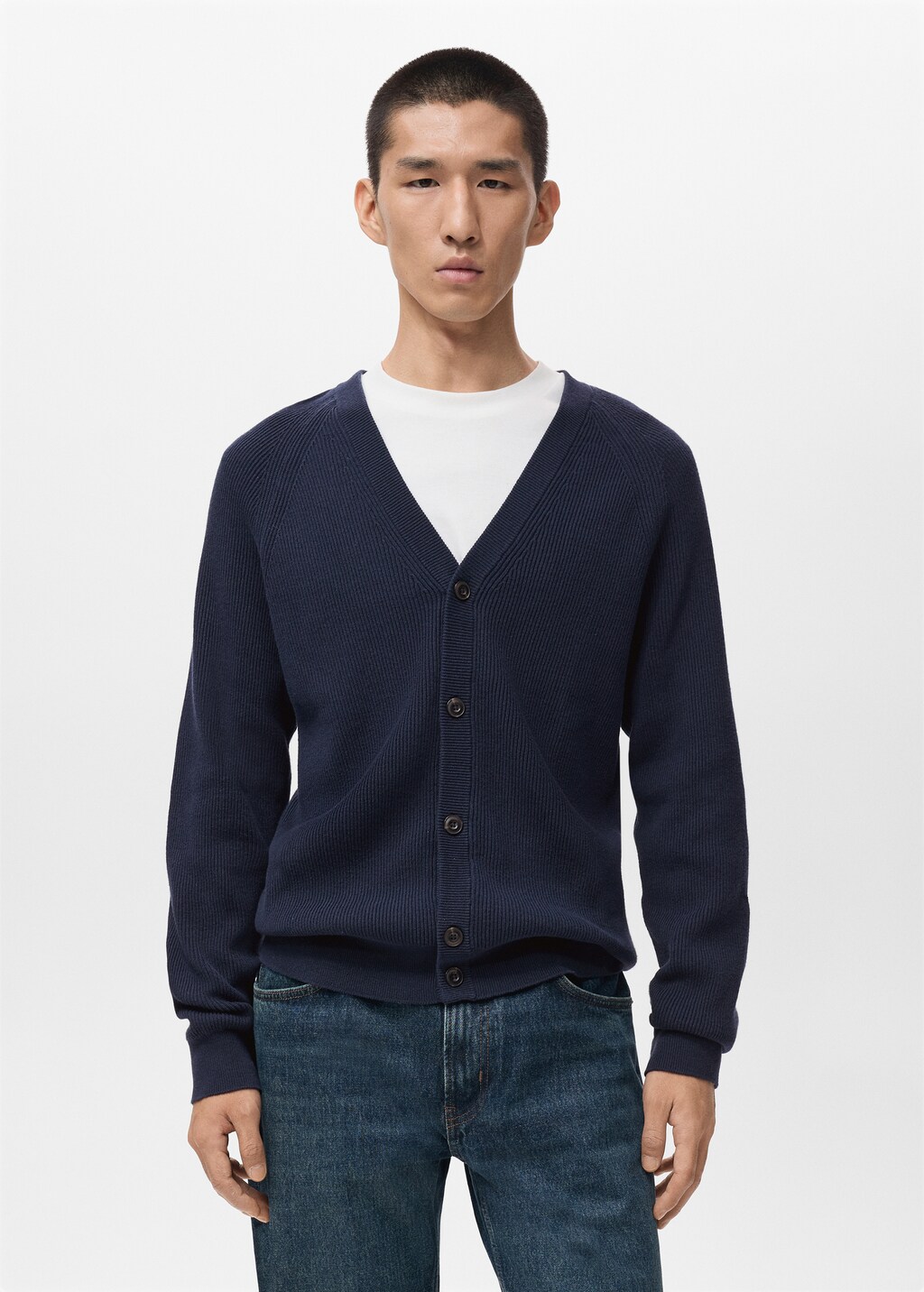 Ribbed knitted cardigan with buttons - Men | MANGO USA