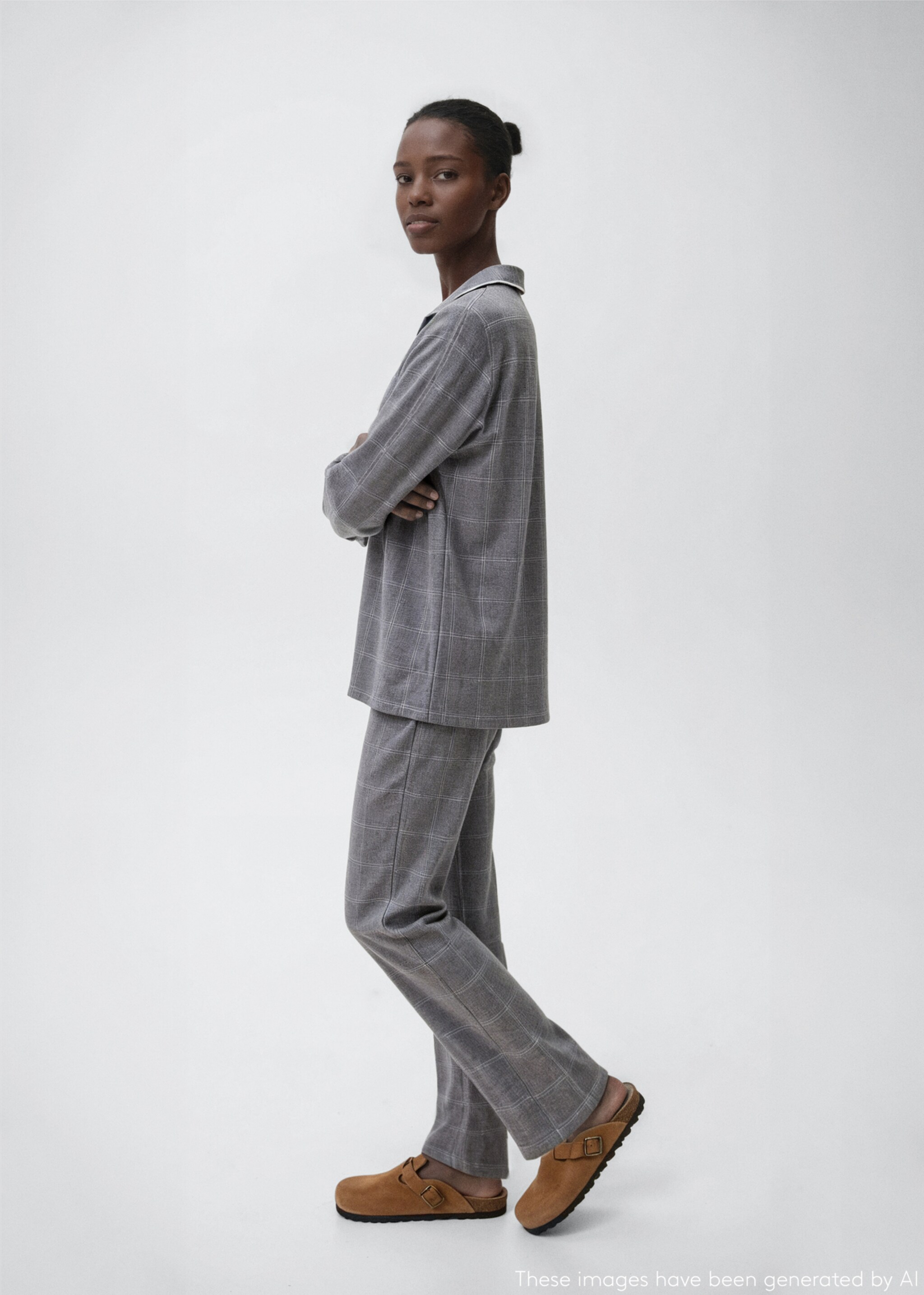 Two-pieces check long pyjamas - Medium plane, Medium Heather Grey. Ref: 17035999-00.
