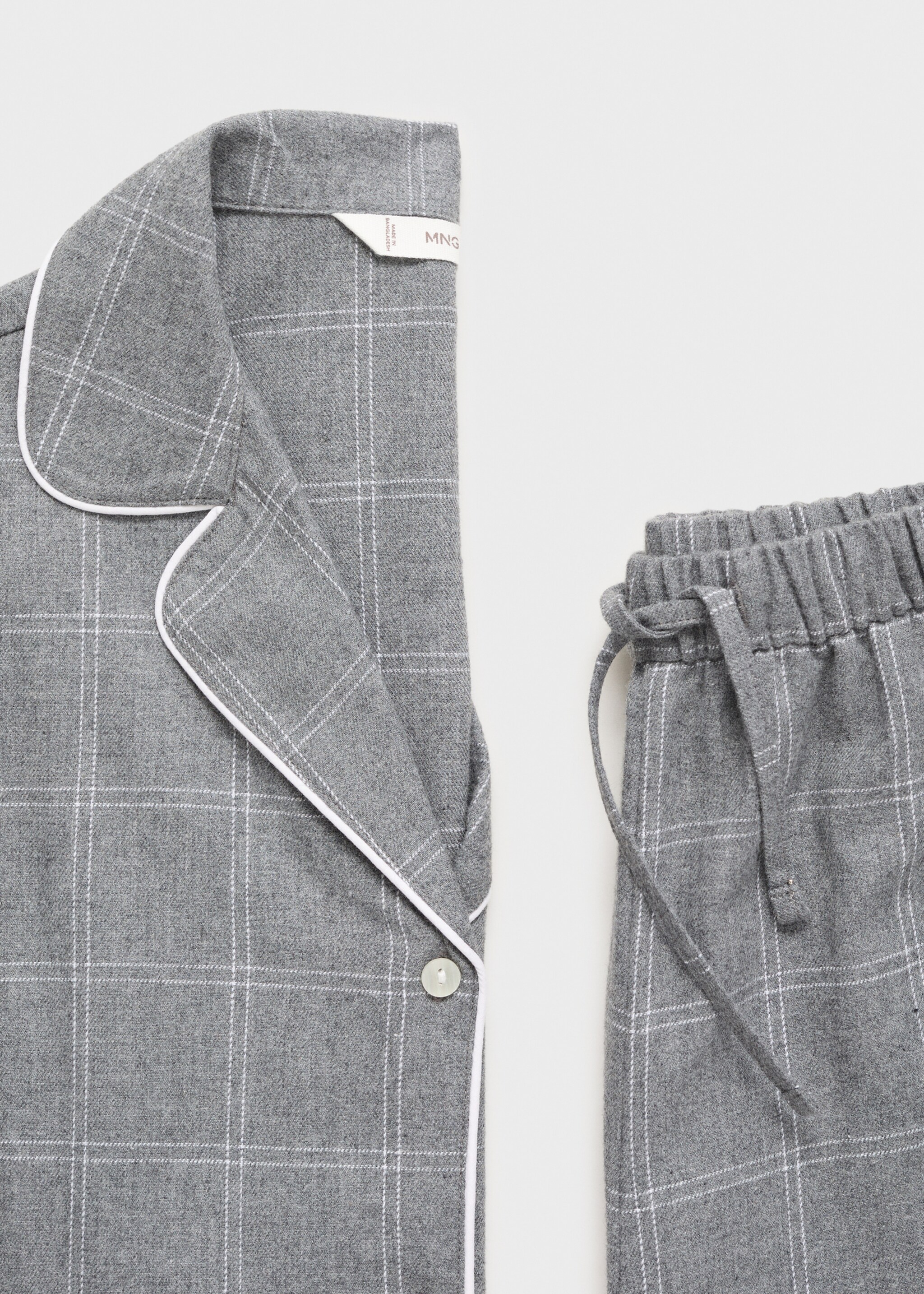 Two-pieces check long pyjamas - Details of the article 8, Medium Heather Grey. Ref: 17035999-00.