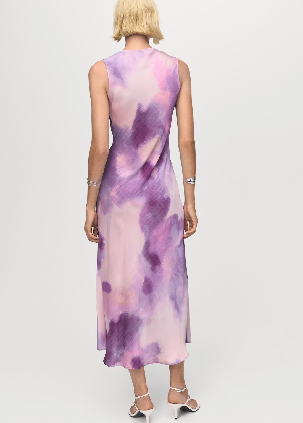 Satin tie-dye dress with draped neckline - image 3
