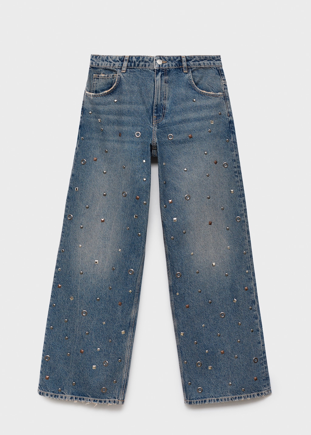 Straight-leg jeans with eyelets