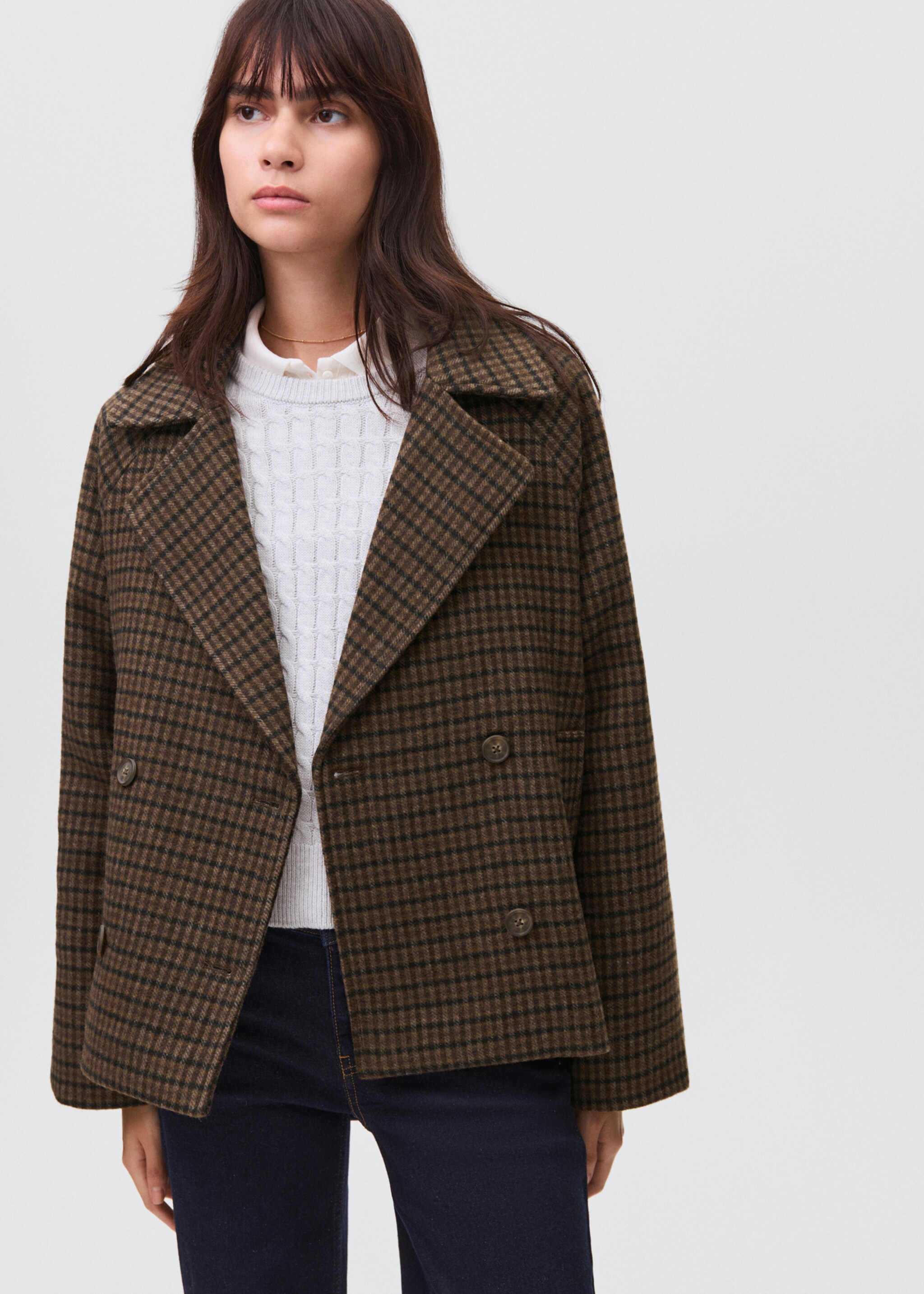 Checked wool-blend coat - Medium plane, Brown. Ref: 17036328-00.