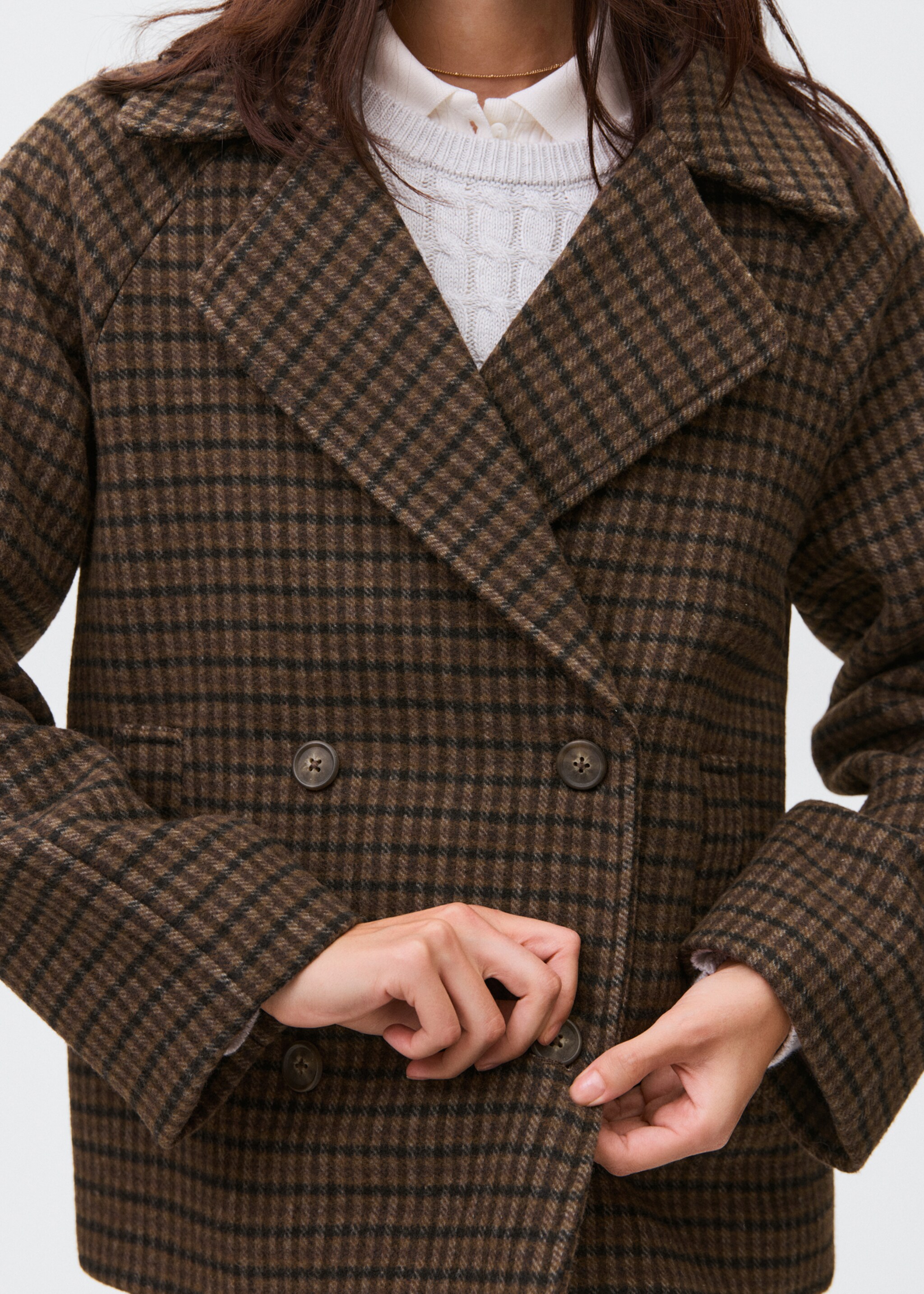 Checked wool-blend coat - Details of the article 6, Brown. Ref: 17036328-00.