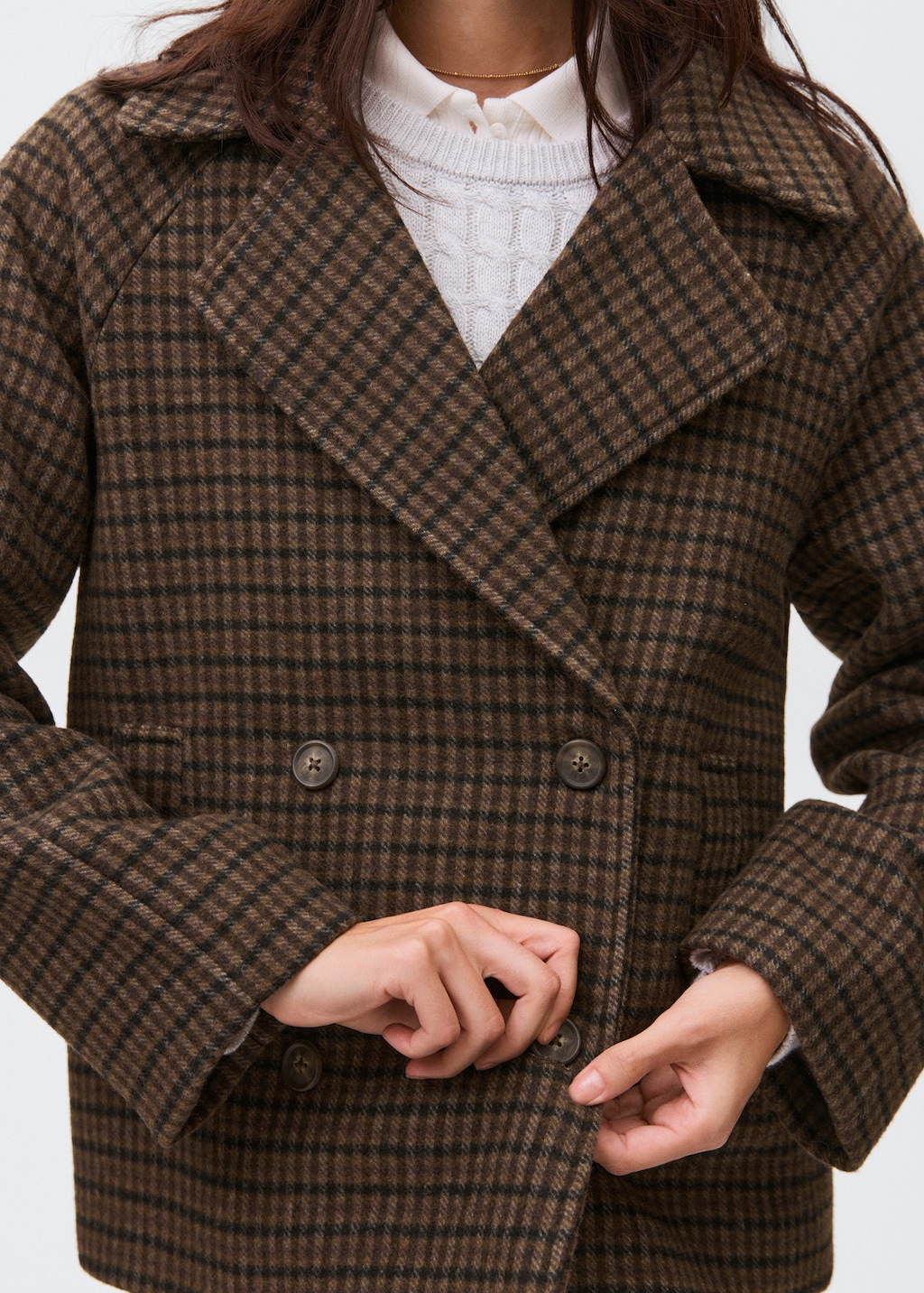 Checked wool-blend coat