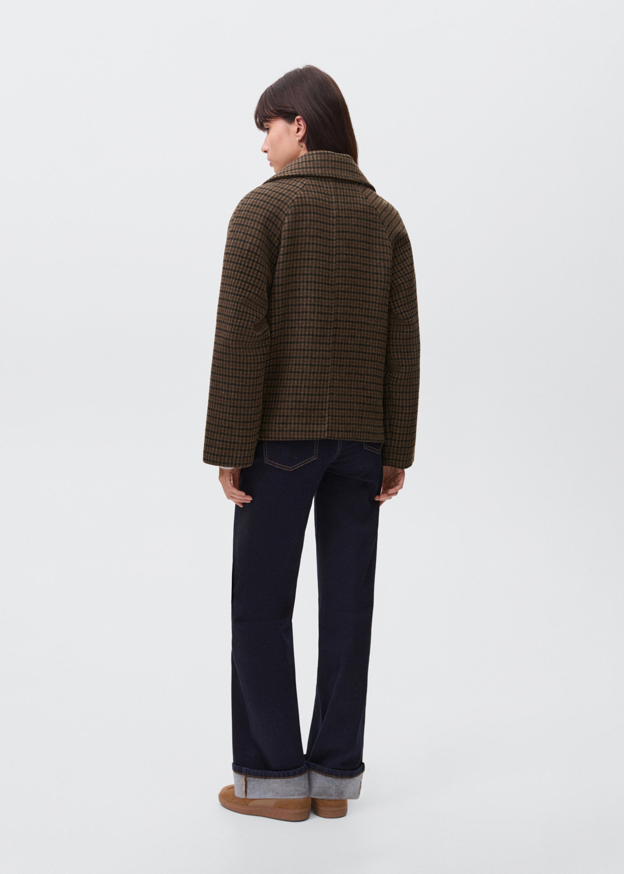 Checked wool-blend coat - Reverse of the article, Brown. Ref: 17036328-00.