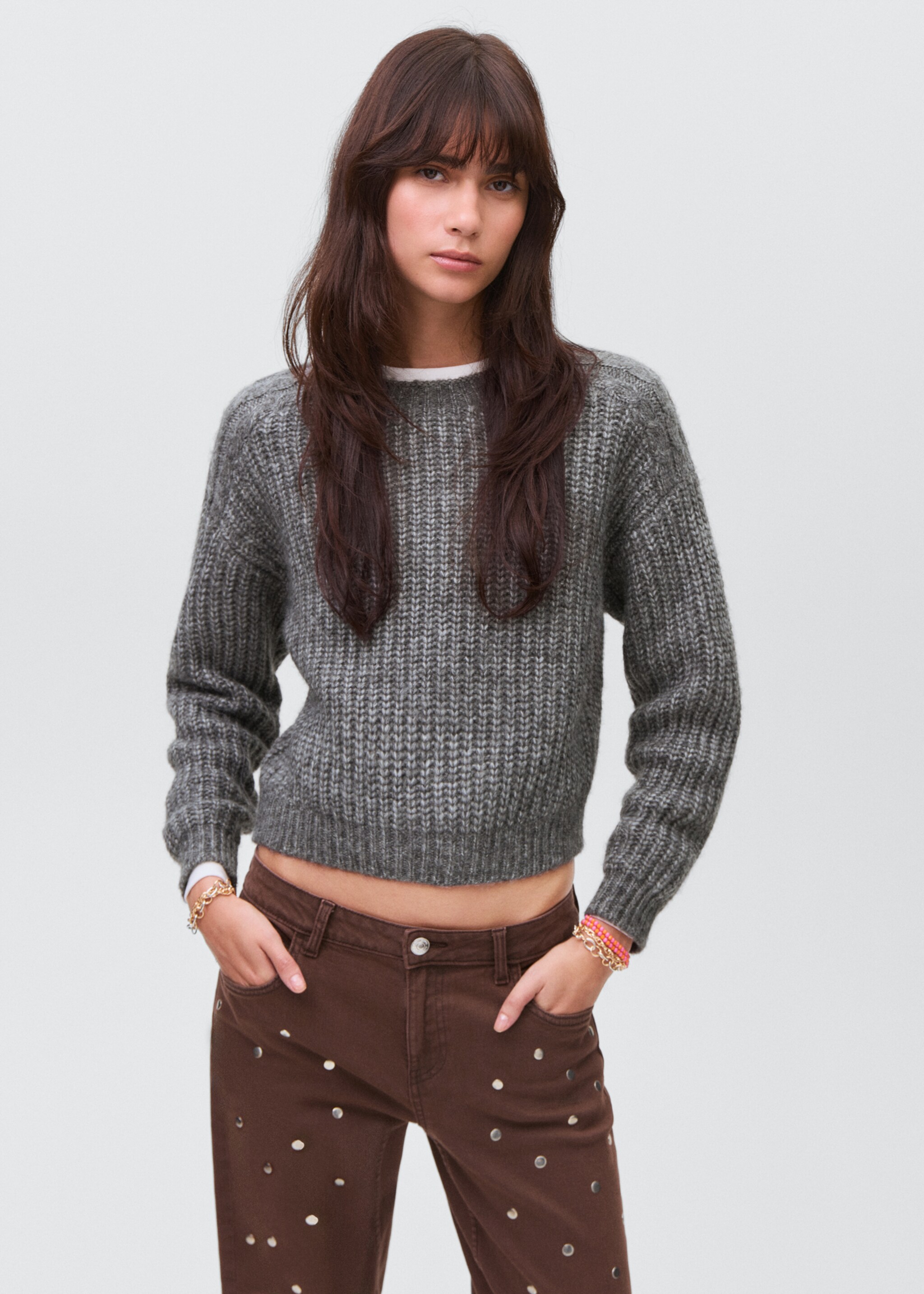Wool-blend knit sweater - Medium plane, Dark Heather Grey. Ref: 17036331-00.