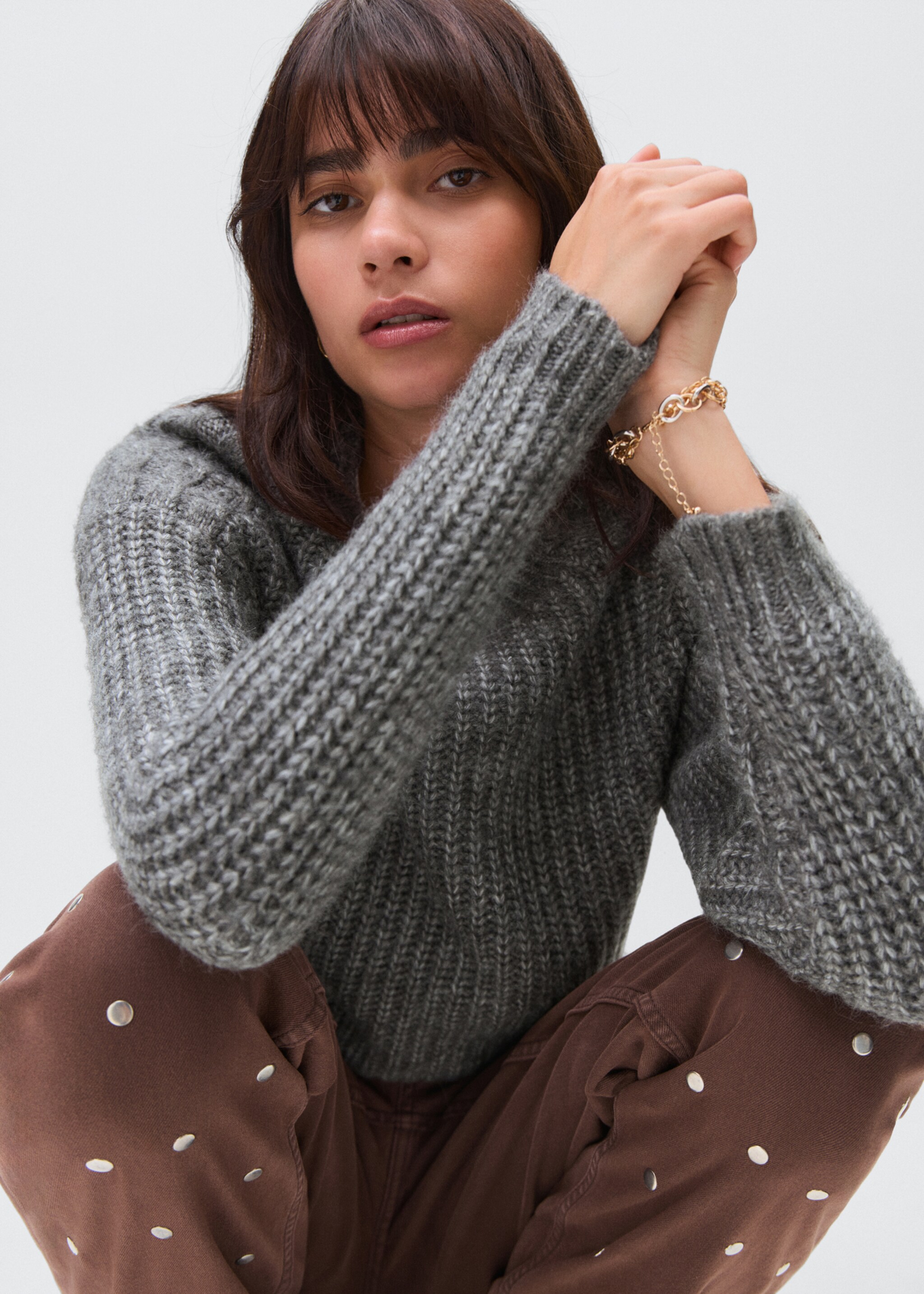 Wool-blend knit sweater - Details of the article 2, Dark Heather Grey. Ref: 17036331-00.