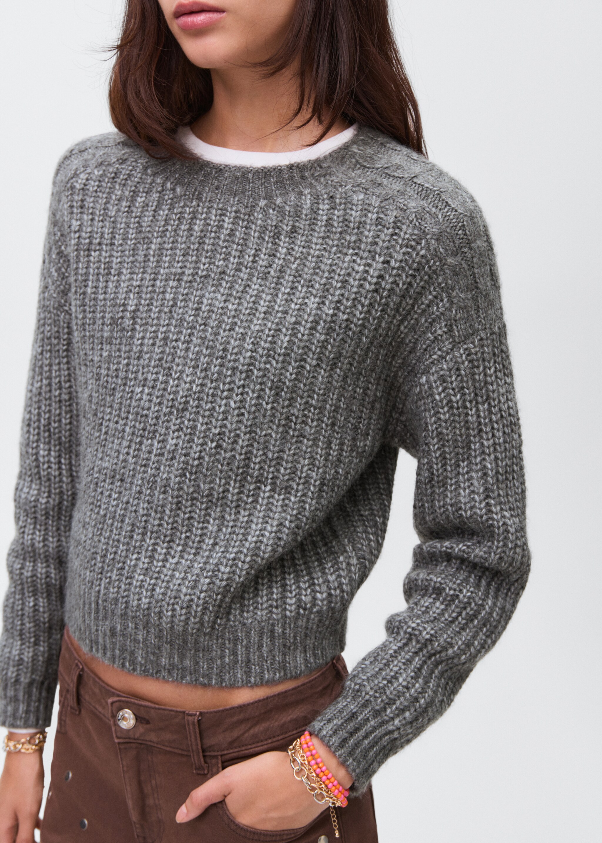 Wool-blend knit sweater - Details of the article 6, Dark Heather Grey. Ref: 17036331-00.