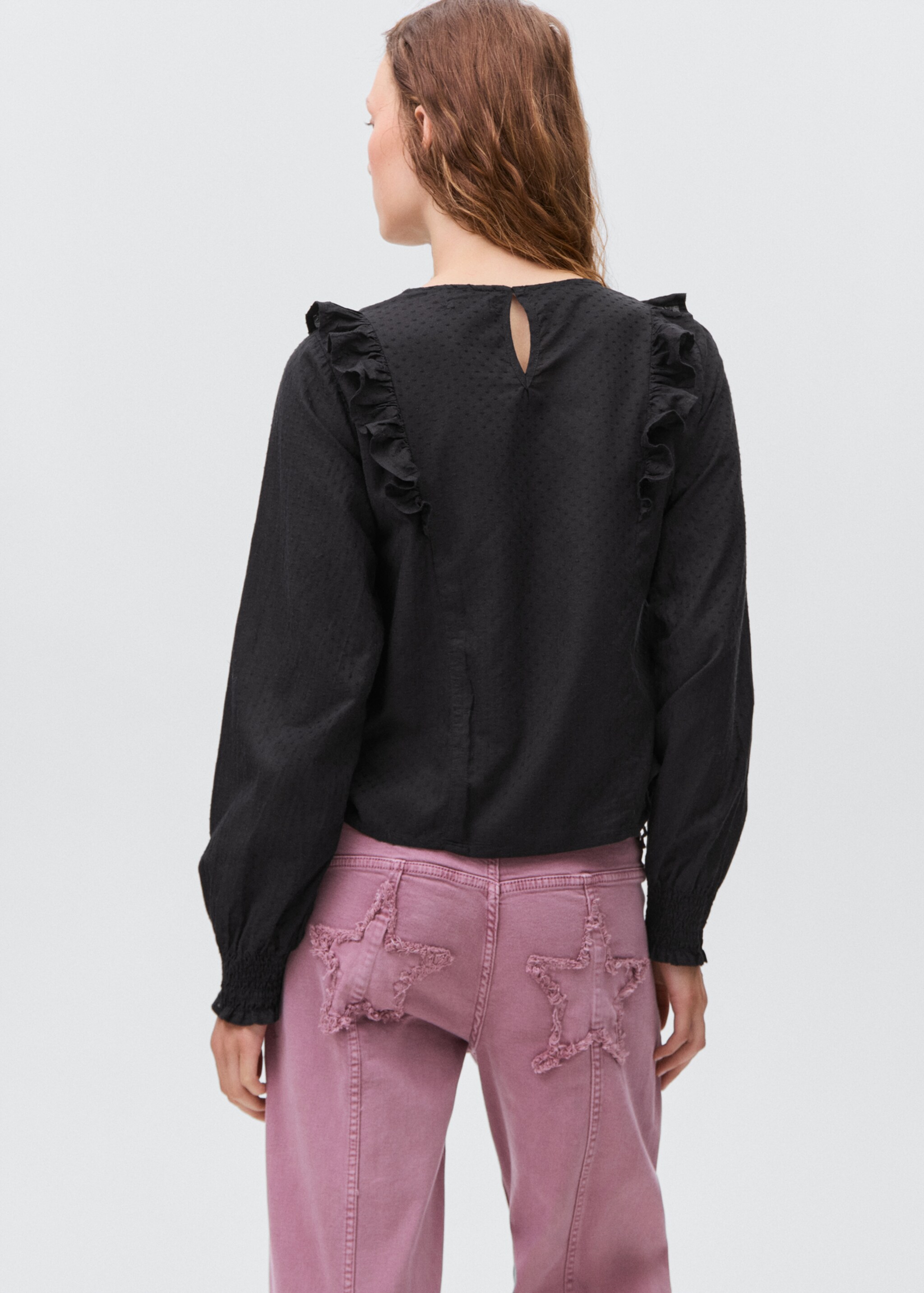 Ruffled embroidered blouse - Reverse of the article, Black. Ref: 17036334-00.