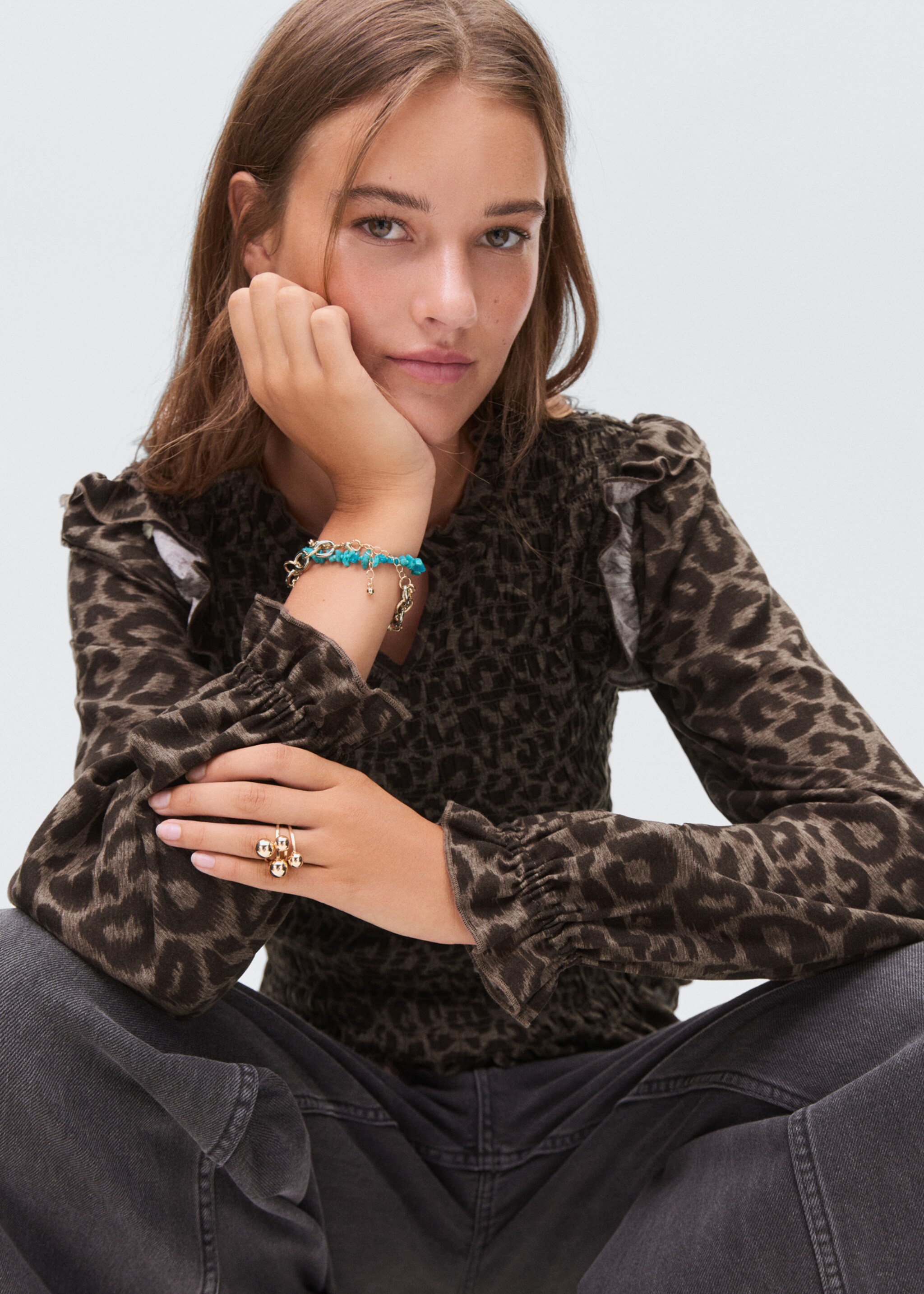 Blusa fluida de leopardo - Pormenor do artigo 2, Castanho. Ref: 17036336-00.