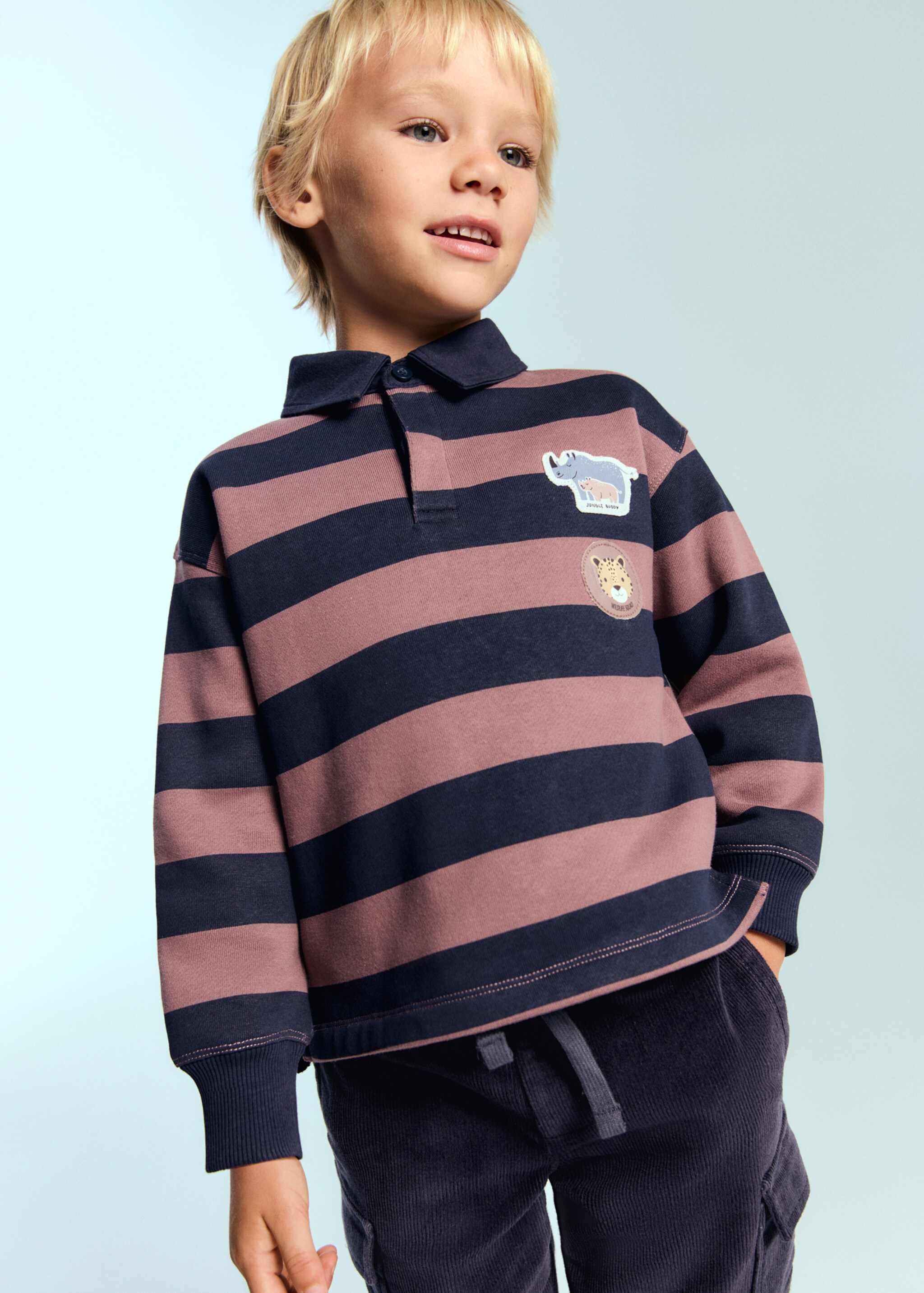 Printed polo-neck sweatshirt - Medium plane, Navy. Ref: 17036341-00.