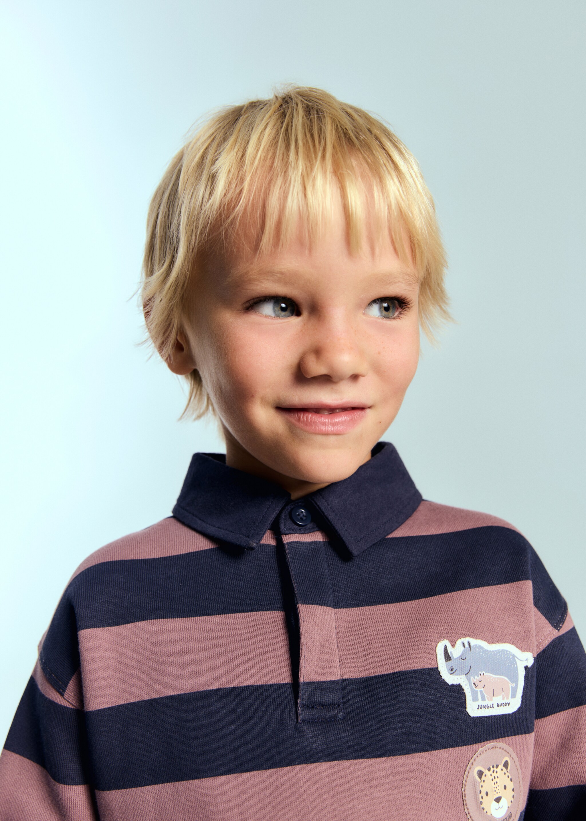 Printed polo-neck sweatshirt - Details of the article 1, Navy. Ref: 17036341-00.