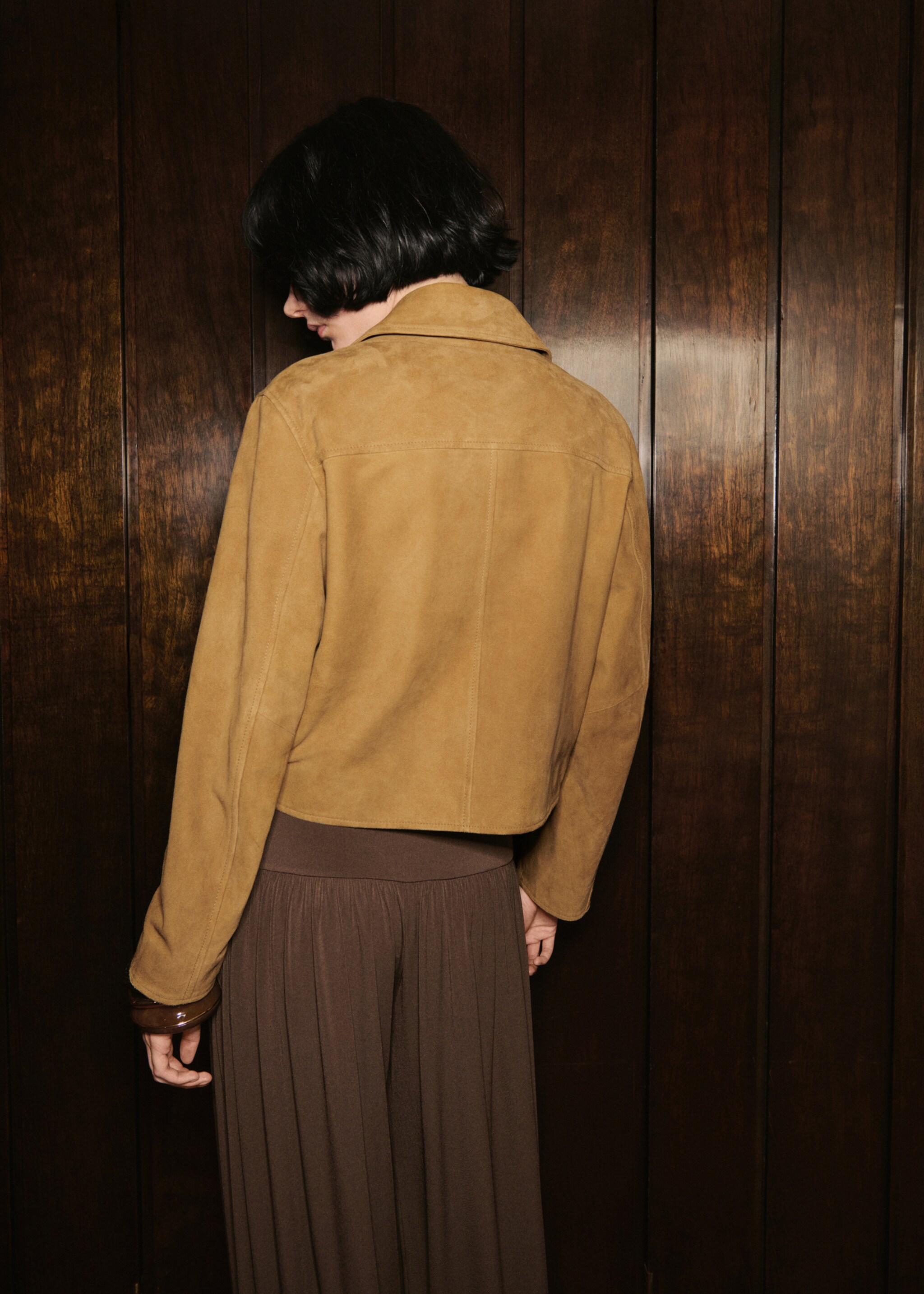 Veste daim boutons - Verso de l’article, Ocre. Ref: 17036346-00.