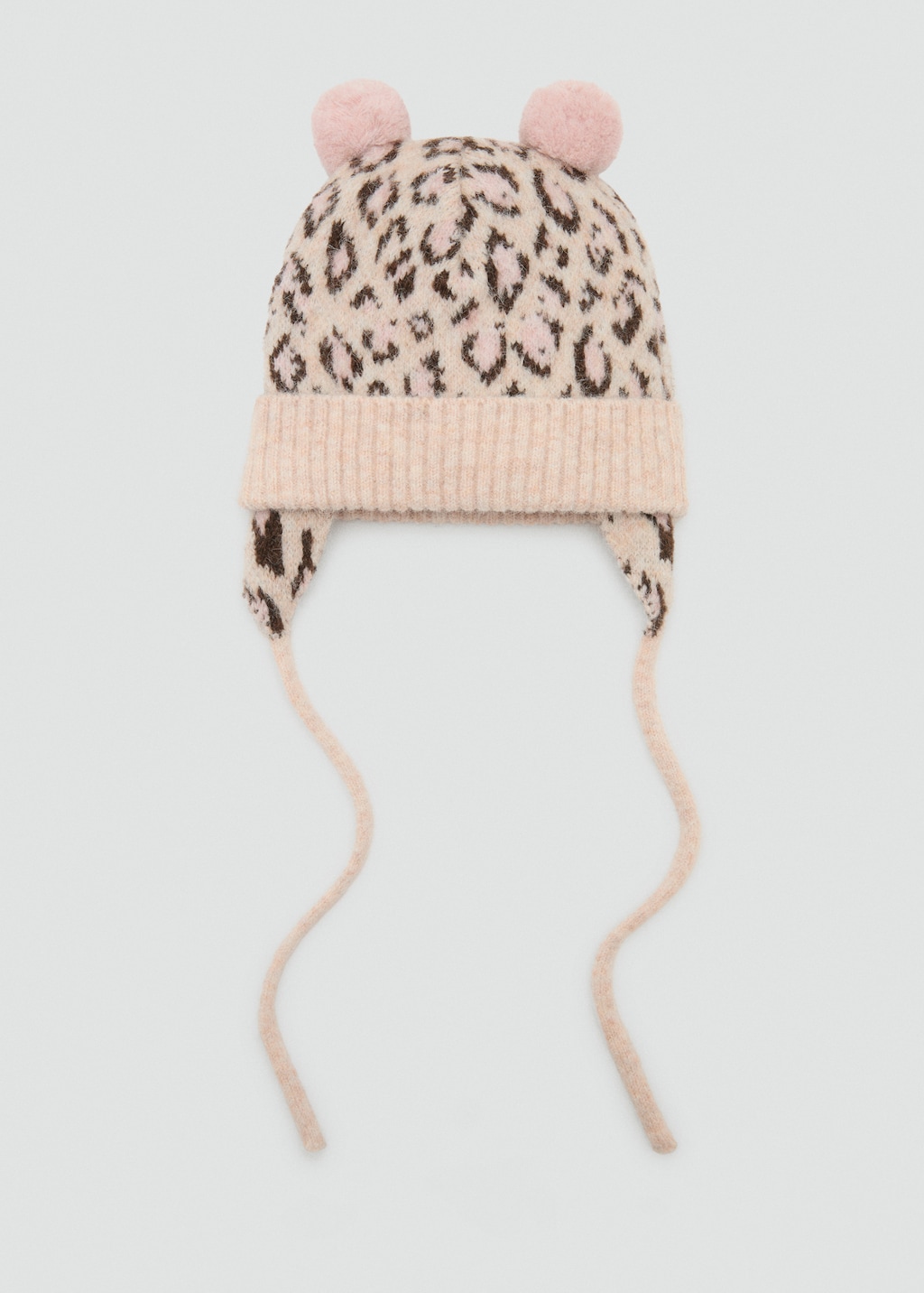 Leopard-print beanie with pom-poms