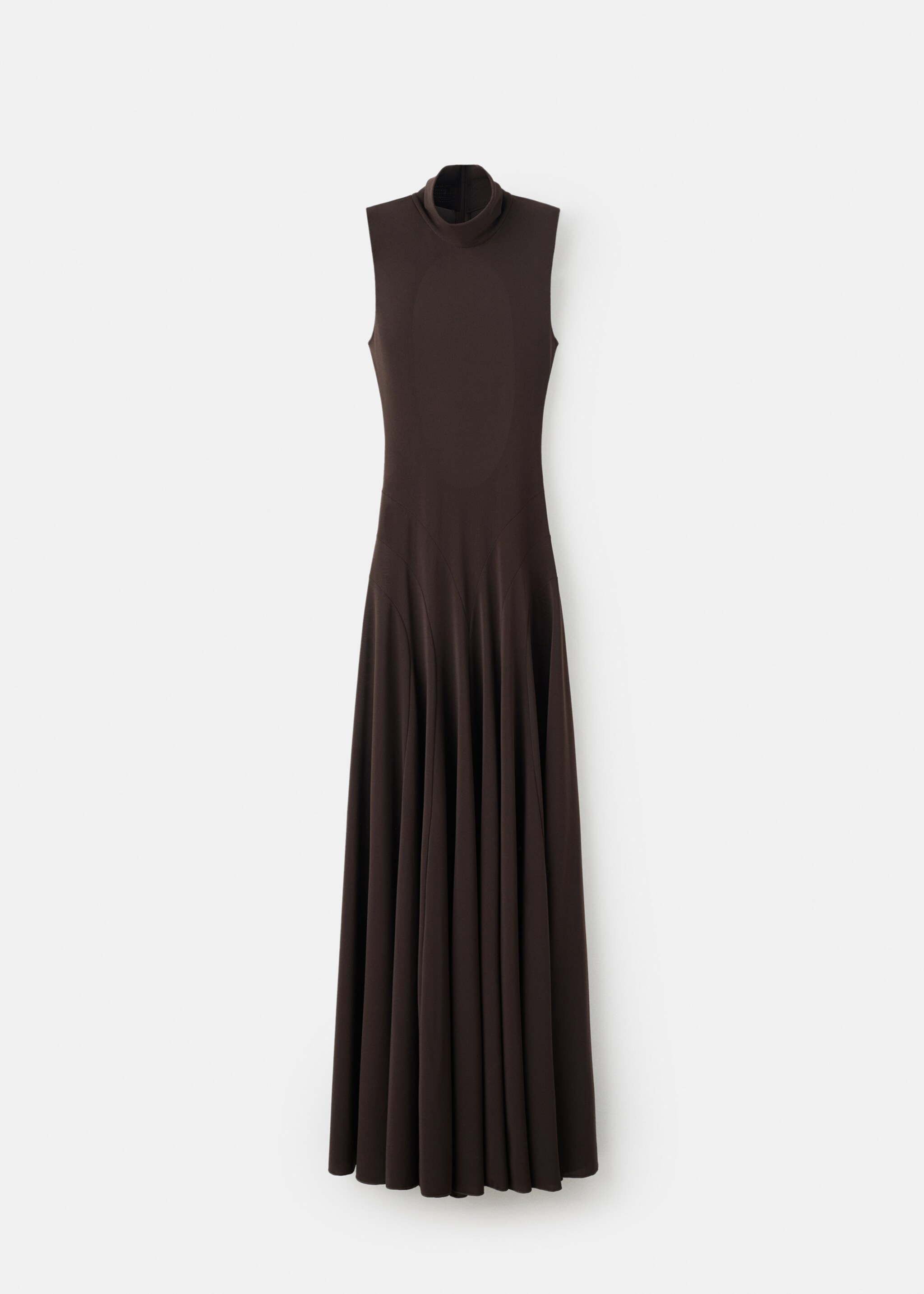Godet dress with back opening - Article without model, Brown. Ref: 17036359-00.