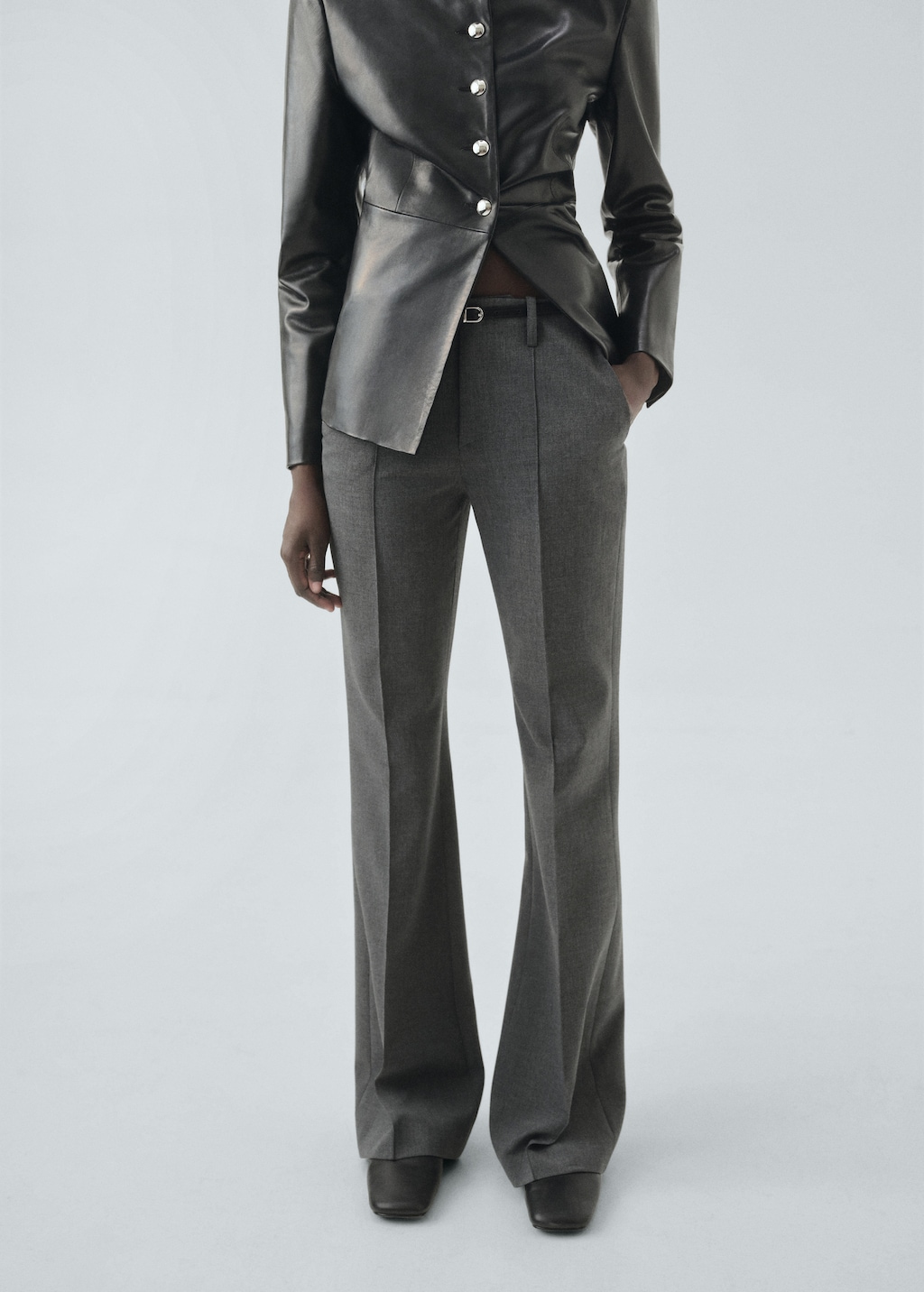 Belt straight-fit pants