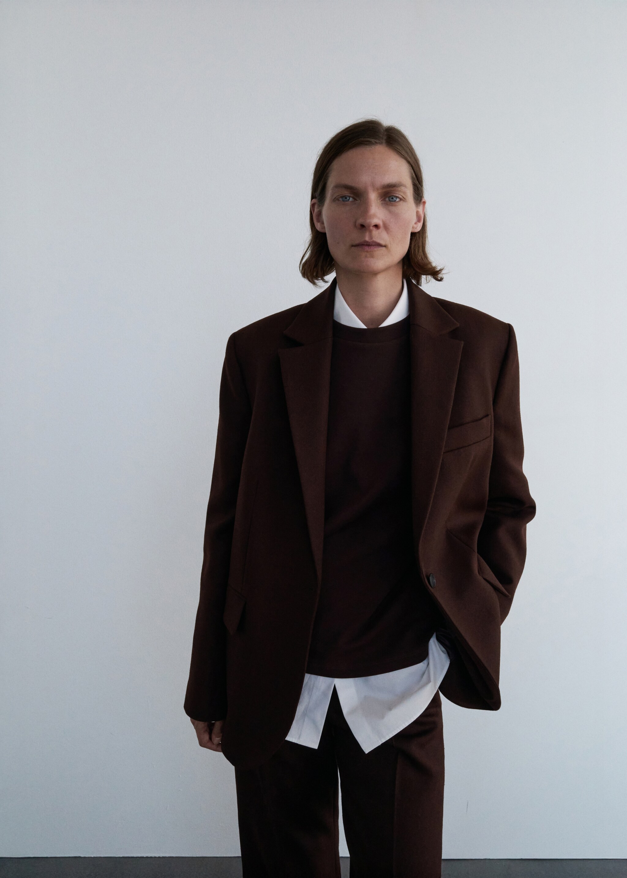 Blazer costume 100 % laine - Plan moyen, Marron. Ref: 17036362-00.