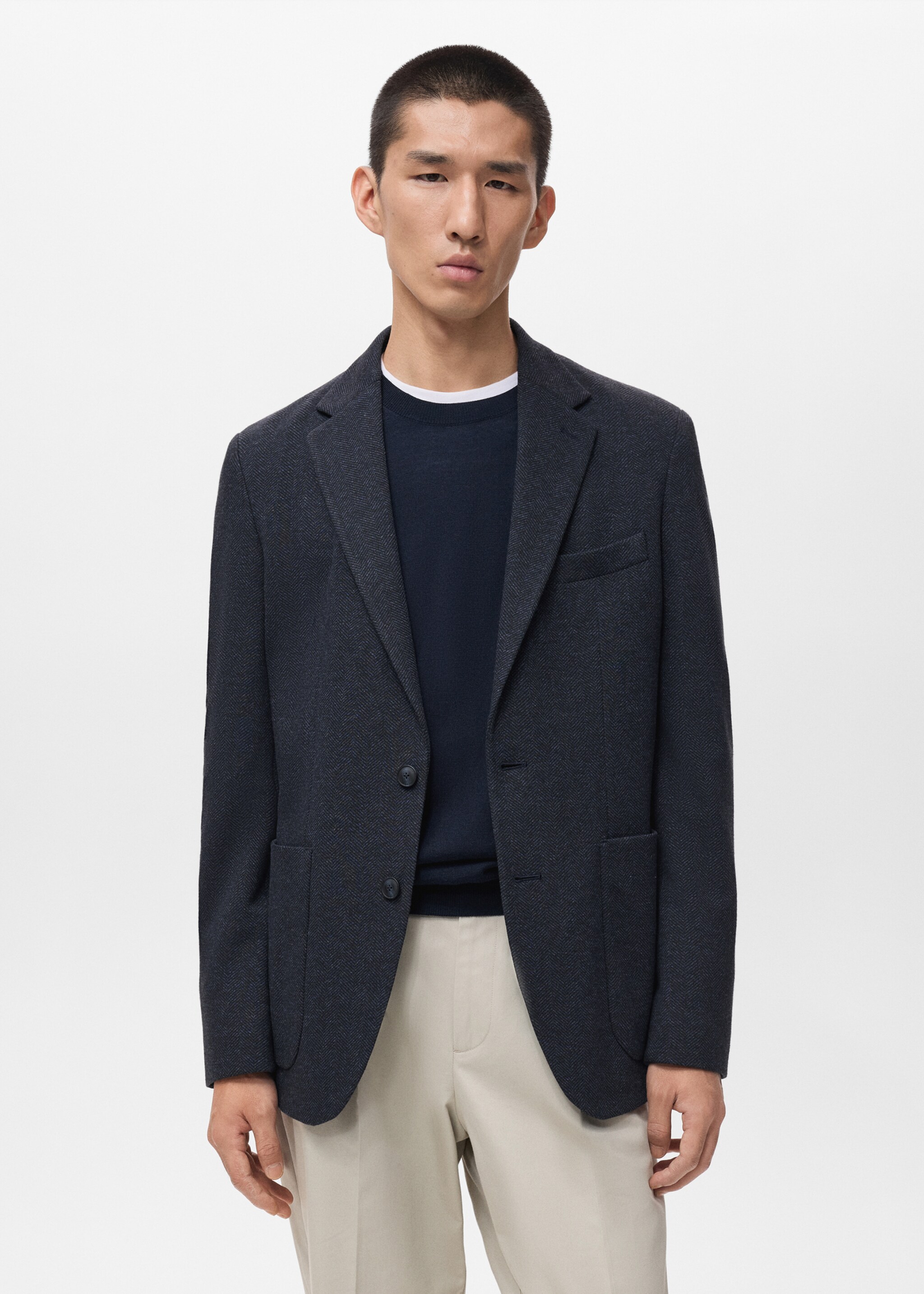 Slim-fit herringbone tailored jacket - Medium plane, Navy. Ref: 17036723-00.