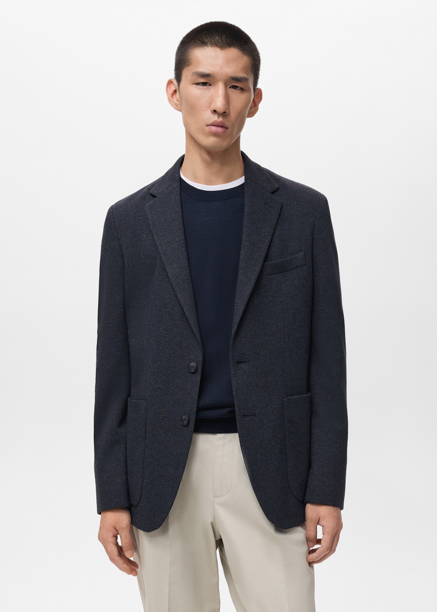 Slim-fit herringbone tailored jacket - Medium plane