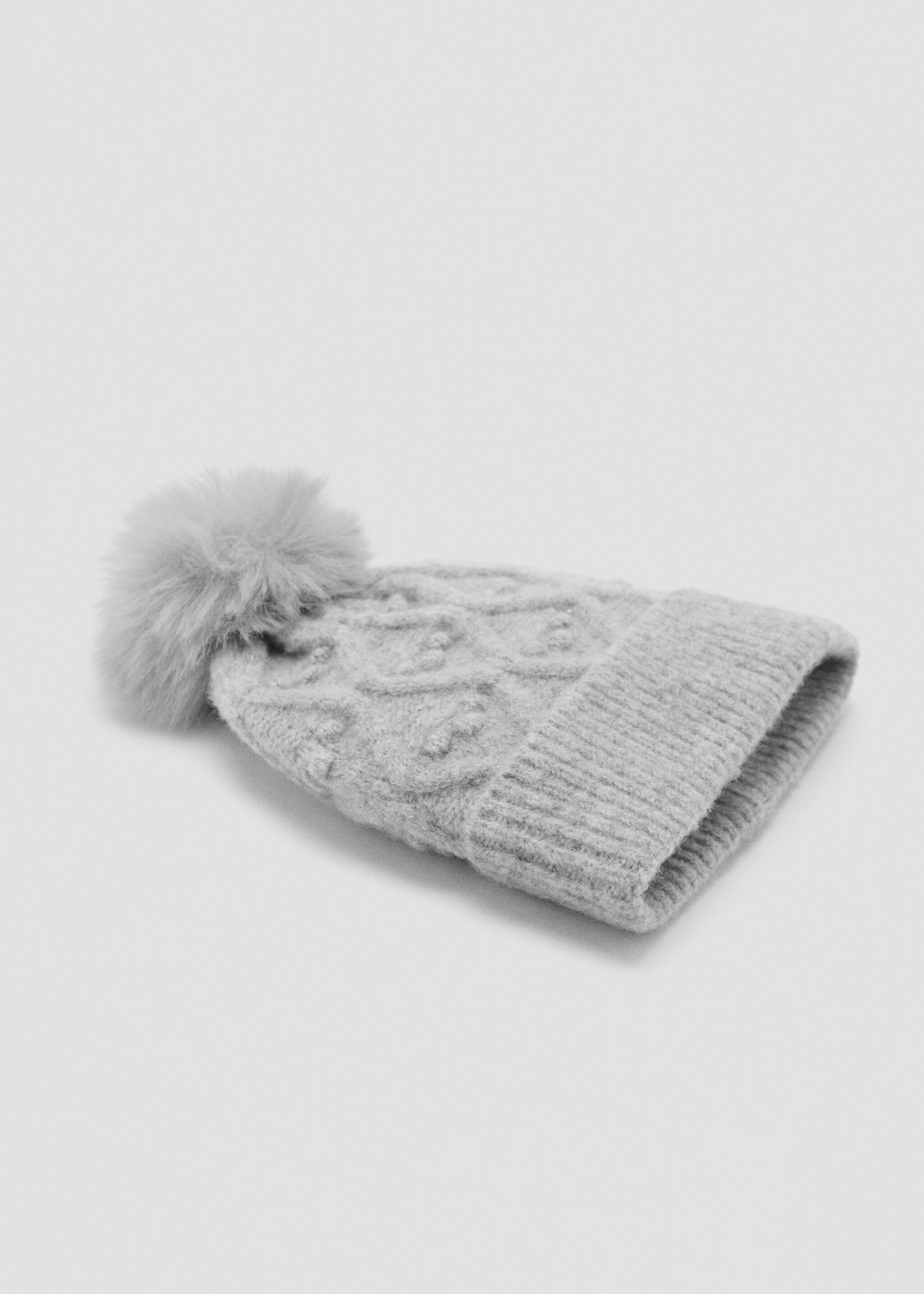 Textured pom-pom hat - Orta plan, Gri. Ref: 17036735-00.