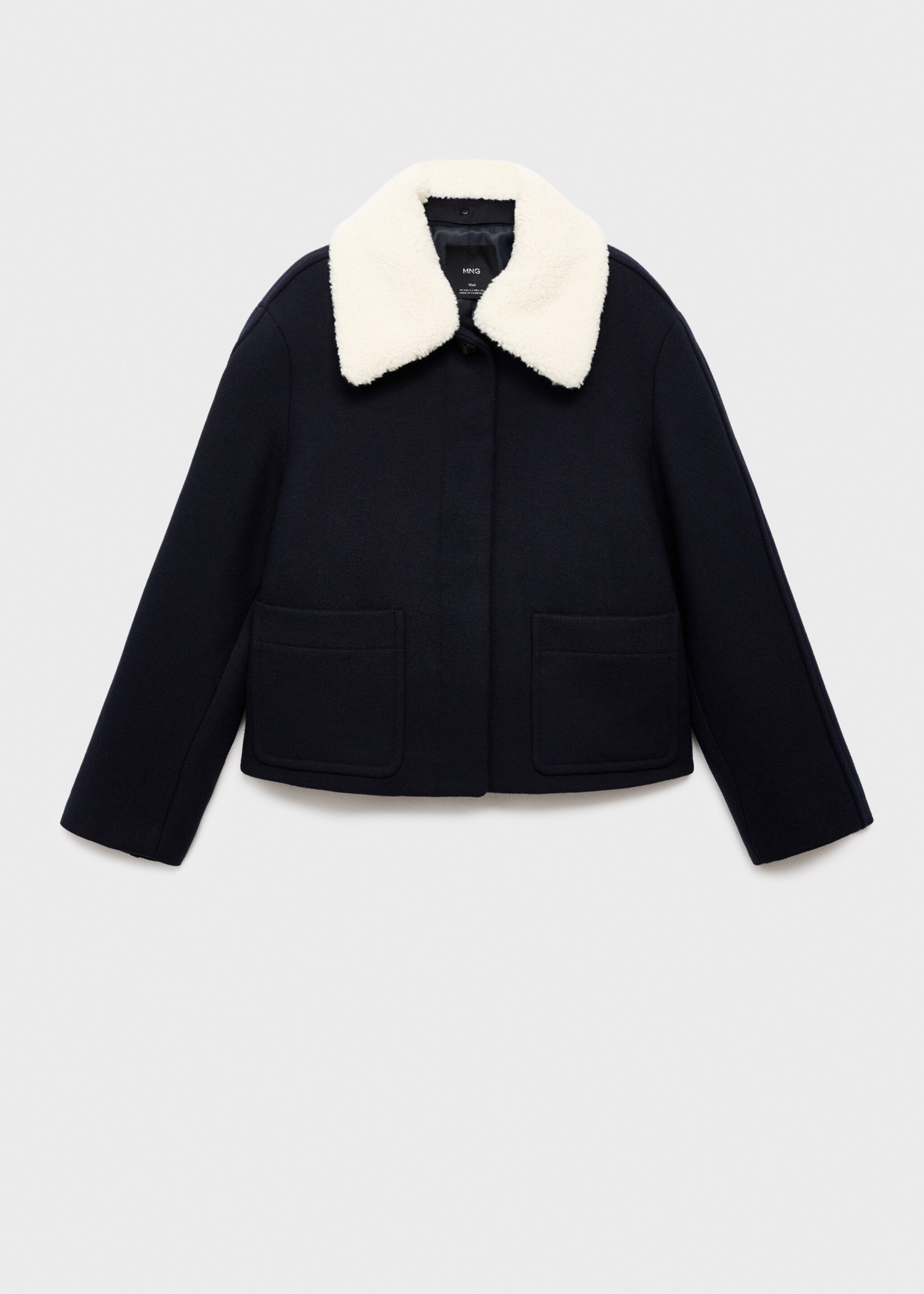Wool blend jacket with sheepskin collar - Изделие без модели, Глубокий темно-синий. Ref: 17036736-00.